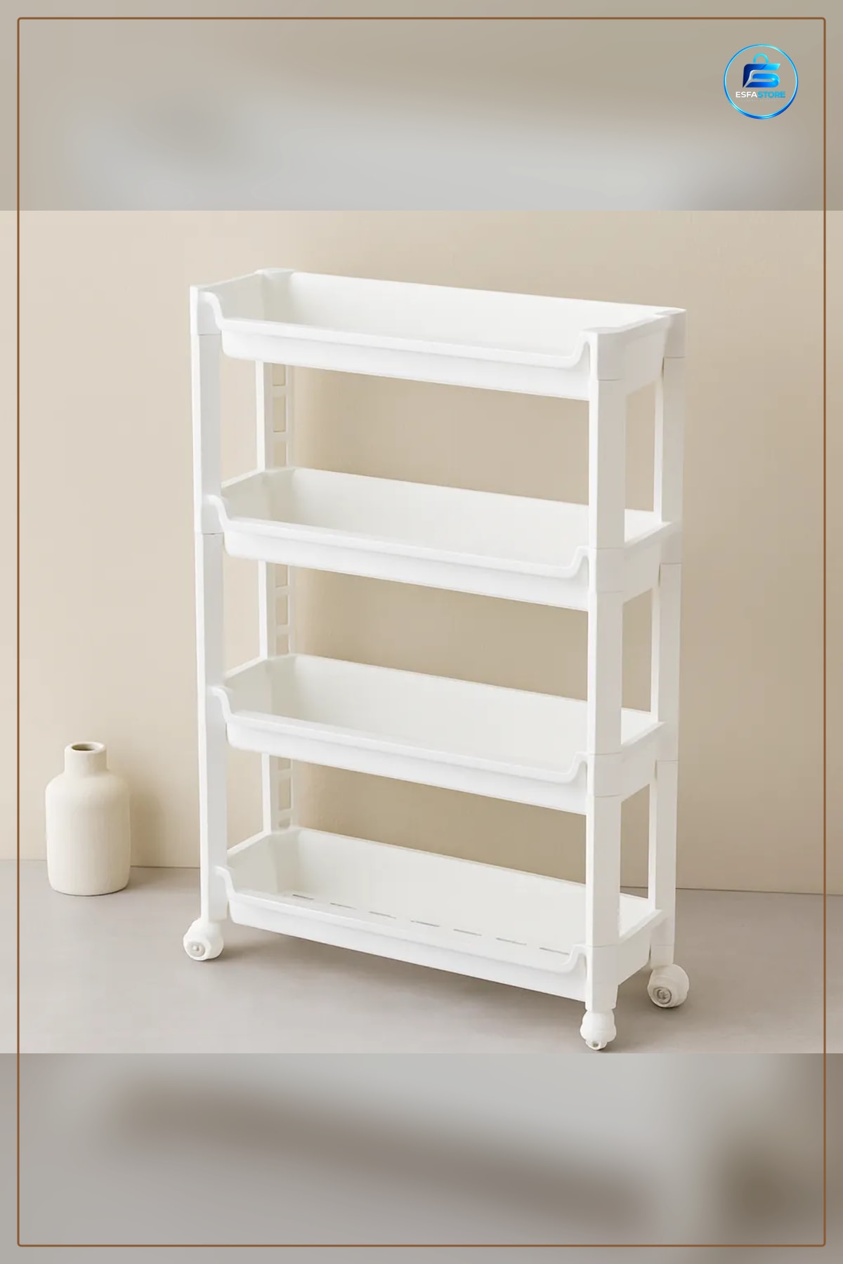 Sepet 4 Katlı Tekerlekli Organizer Raf 465x145x670mm Mutfak Banyo Çamaşır Odası İçin Depolama