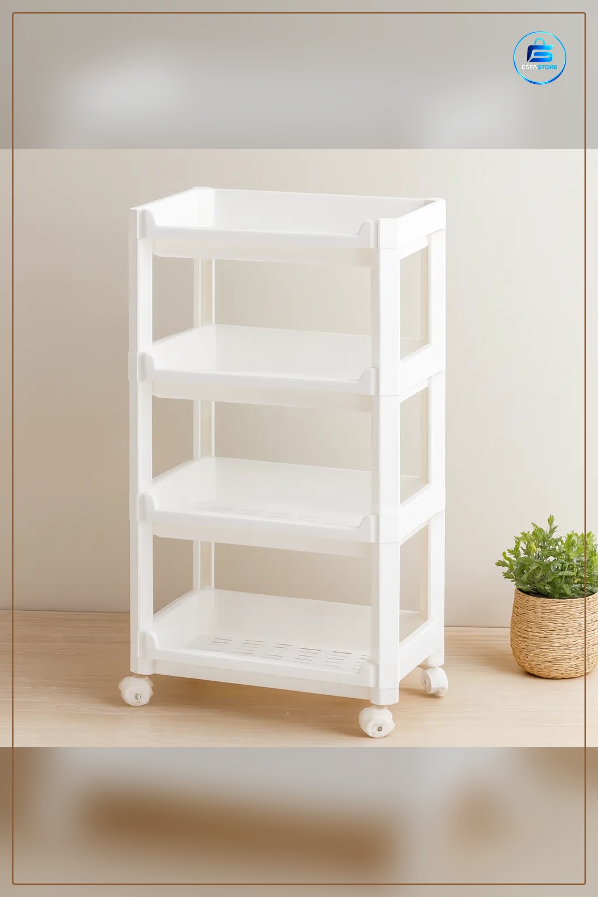4 Katlı Tekerlekli Plastik Sepet Organizer 355x220x670 mm Mutfak Banyo Çamaşır Odası Raf