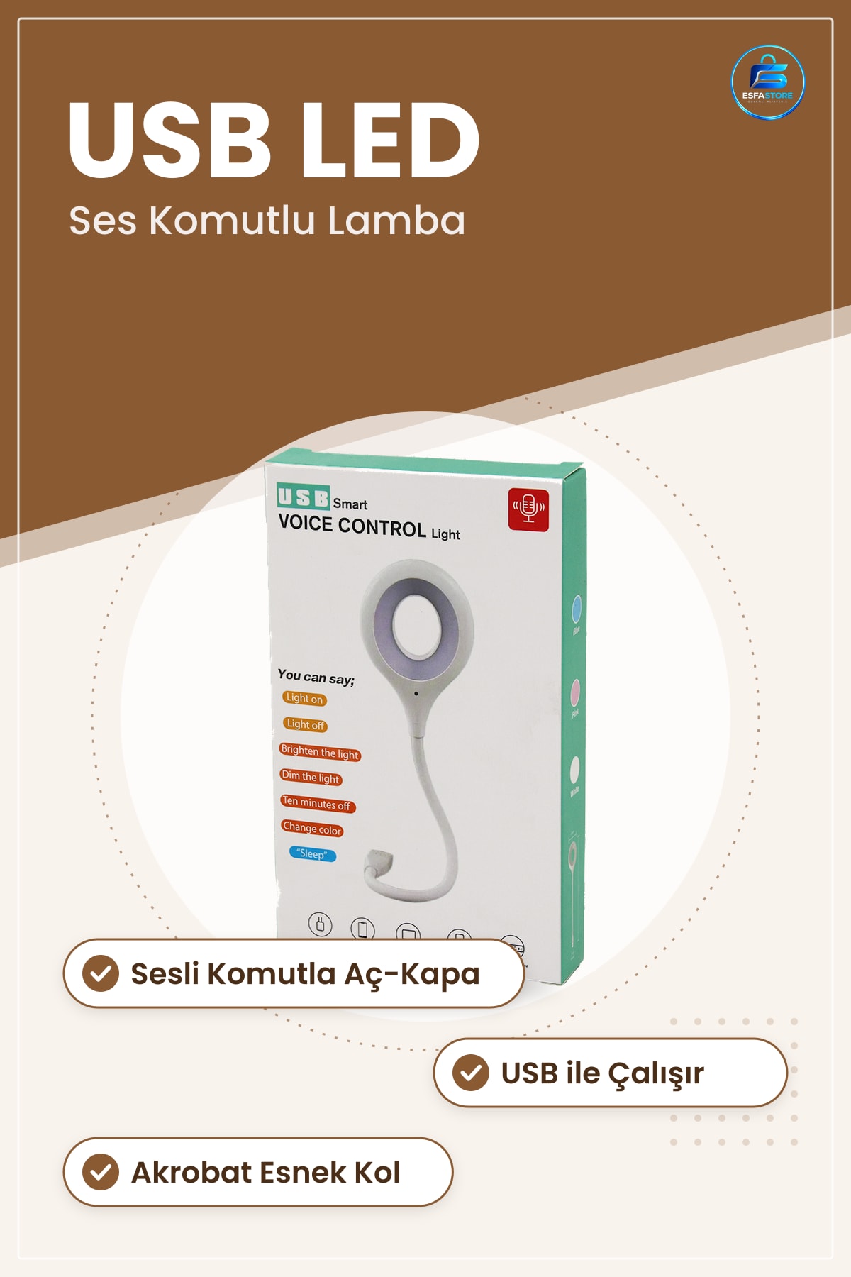 Ses Kontrollü Gece Lambası Mini USB LED Yuvarlak Akrobat Kollu Masa Okuma Işığı Ofis Bilgisayar