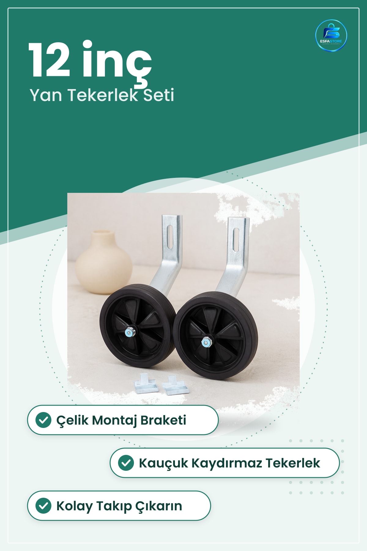 Bisiklet Aksesuarı 12 inç Çocuk Bisikleti Yan Tekerlek Seti Çelik Montaj Braketi Kauçuk Kaymaz