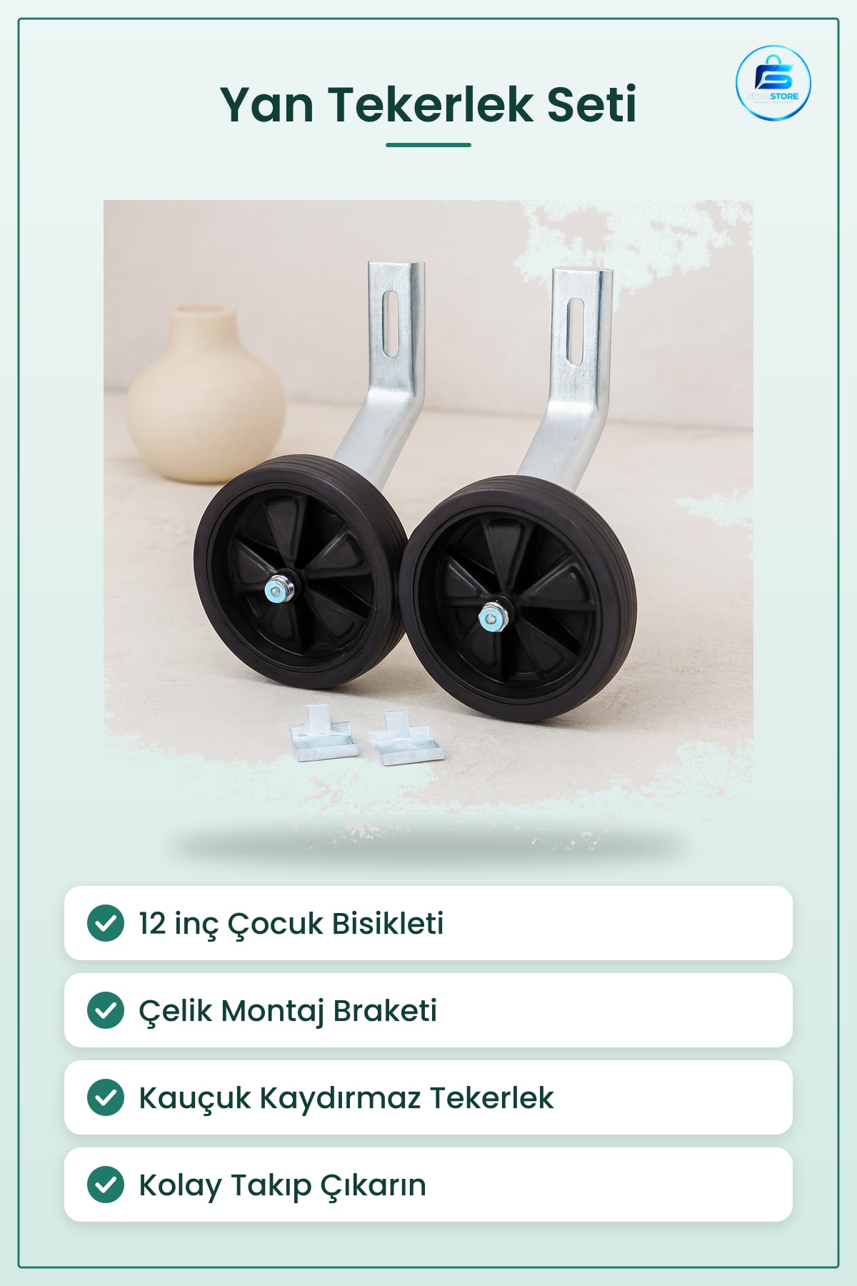 Bisiklet Aksesuarı 12 inç Çocuk Bisikleti Yan Tekerlek Seti Çelik Montaj Braketi Kauçuk Kaymaz