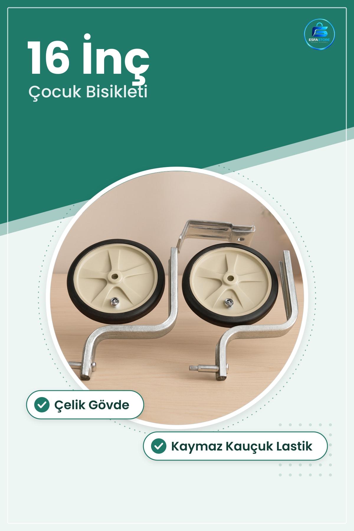Bisiklet Aksesuarı 16 inç Çocuk Bisikleti Yan Tekerlekli Denge Tekerleği Çelik Gövde Kauçuk Lastik