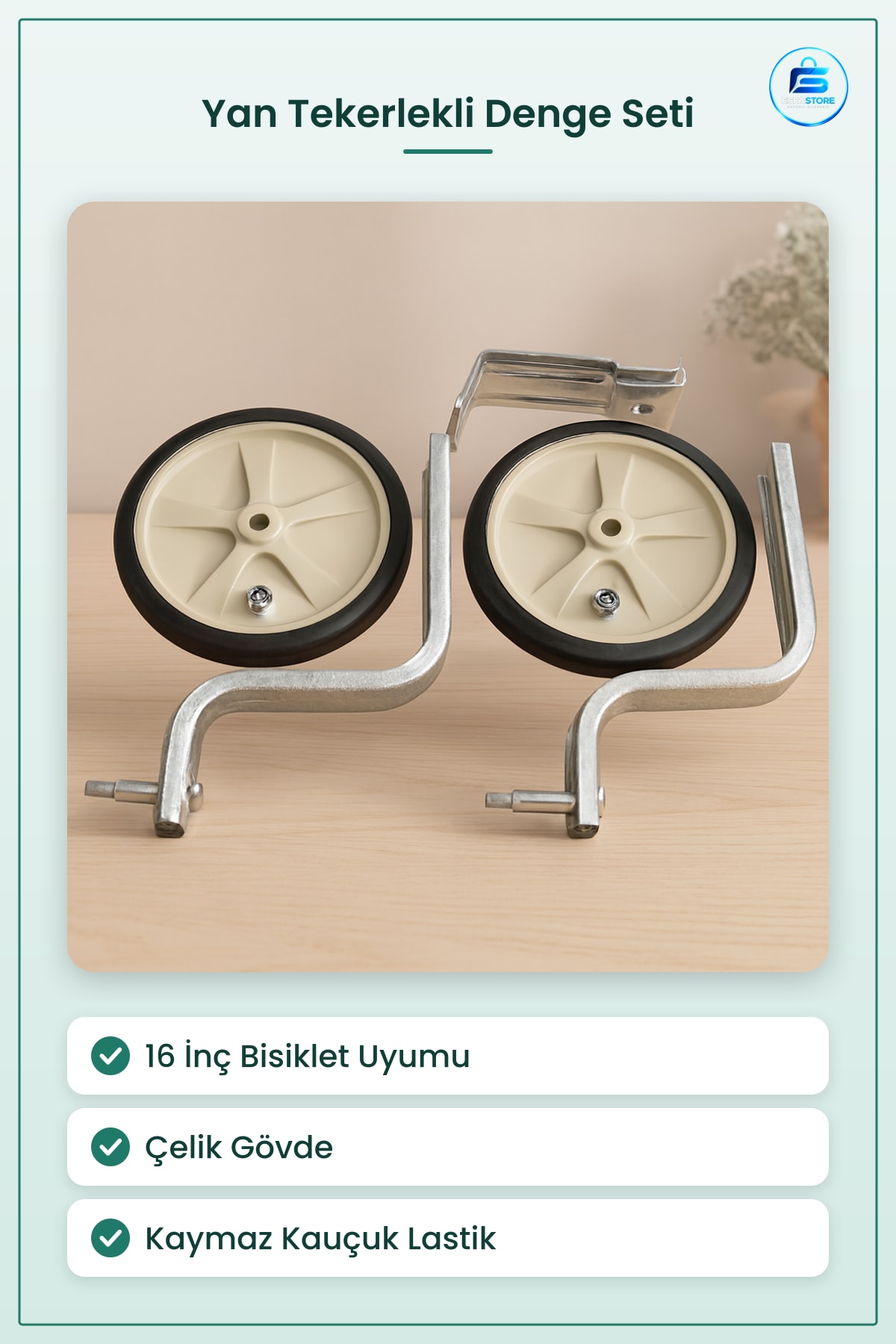 Bisiklet Aksesuarı 16 inç Çocuk Bisikleti Yan Tekerlekli Denge Tekerleği Çelik Gövde Kauçuk Lastik