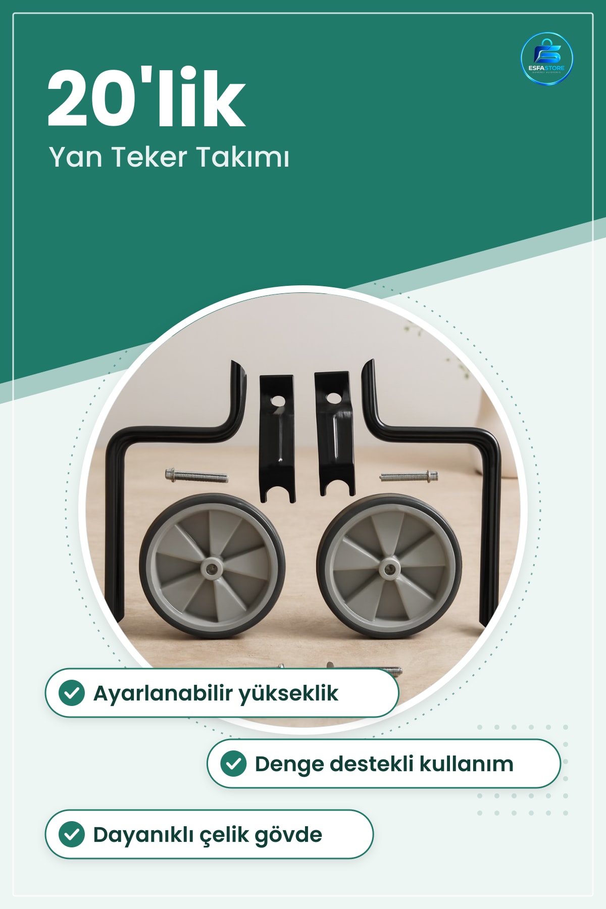 Çocuk Bisiklet Aksesuarı 'lik Yan Teker Takımı Ayarlanabilir Denge Destekli Dayanıklı Çelik