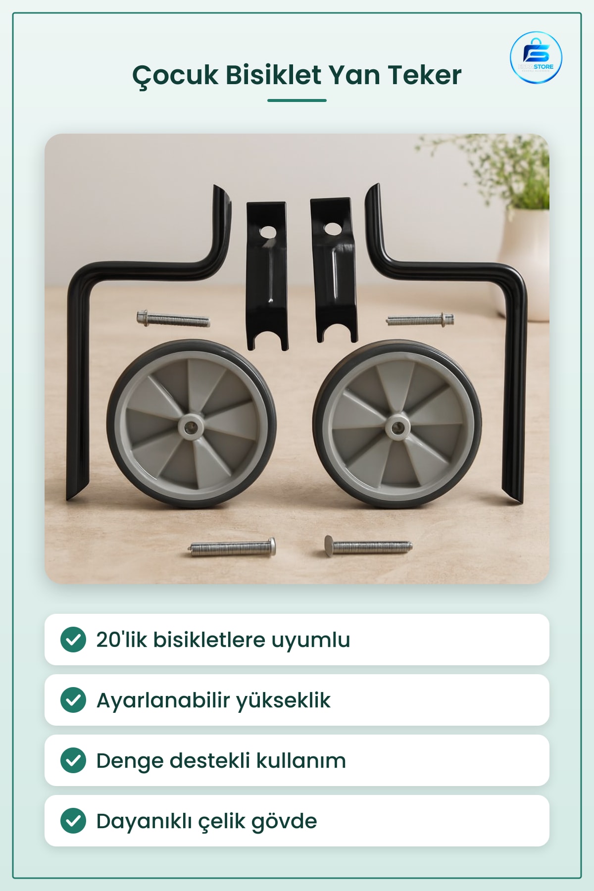 Çocuk Bisiklet Aksesuarı 'lik Yan Teker Takımı Ayarlanabilir Denge Destekli Dayanıklı Çelik