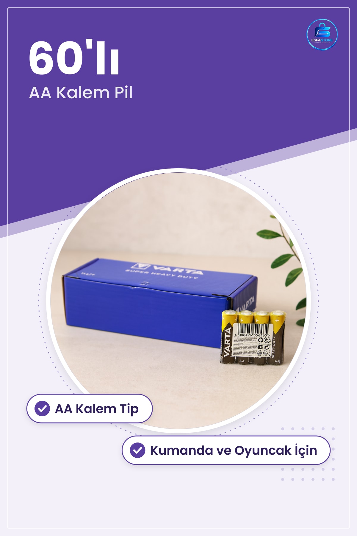 AA Kalem Pil 60'lı Toplu Paket Ofis ve Ev Kumandası İçin Dayanıklı Uzun Süreli Kullanım