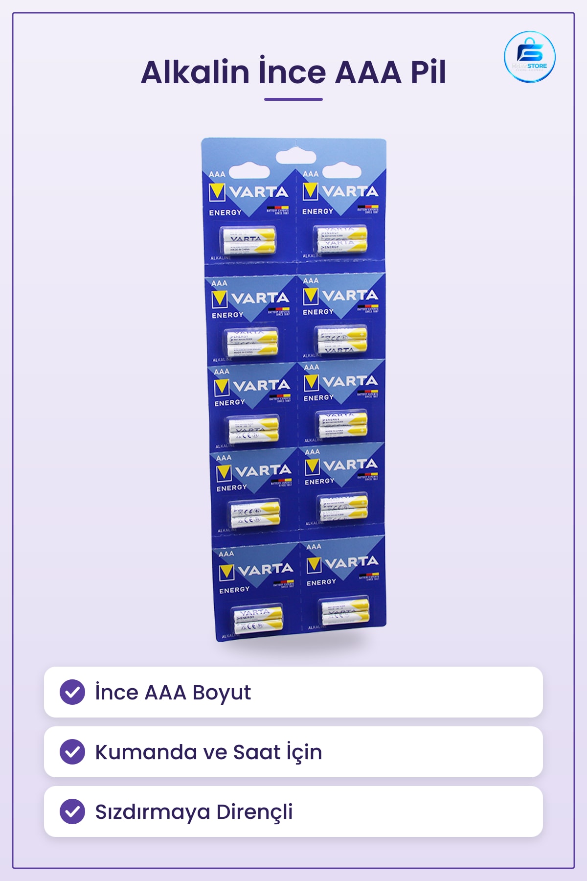 İnce Alkalin Pil AAA Uzaktan Kumanda Saat Oyuncak El Feneri Taşınabilir Sızdırmaya Dirençli