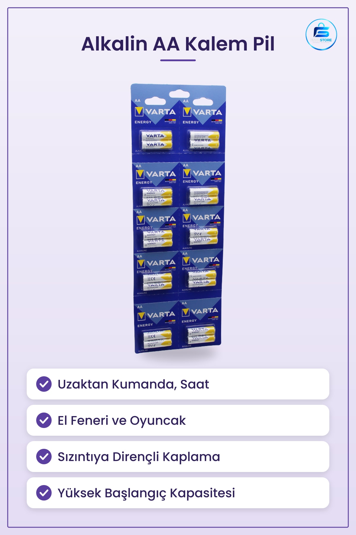 Alkalin AA Kalem Pil Uzaktan Kumanda Duvar Saati El Feneri Oyuncak Ev Elektroniği İçin Dayanıklı