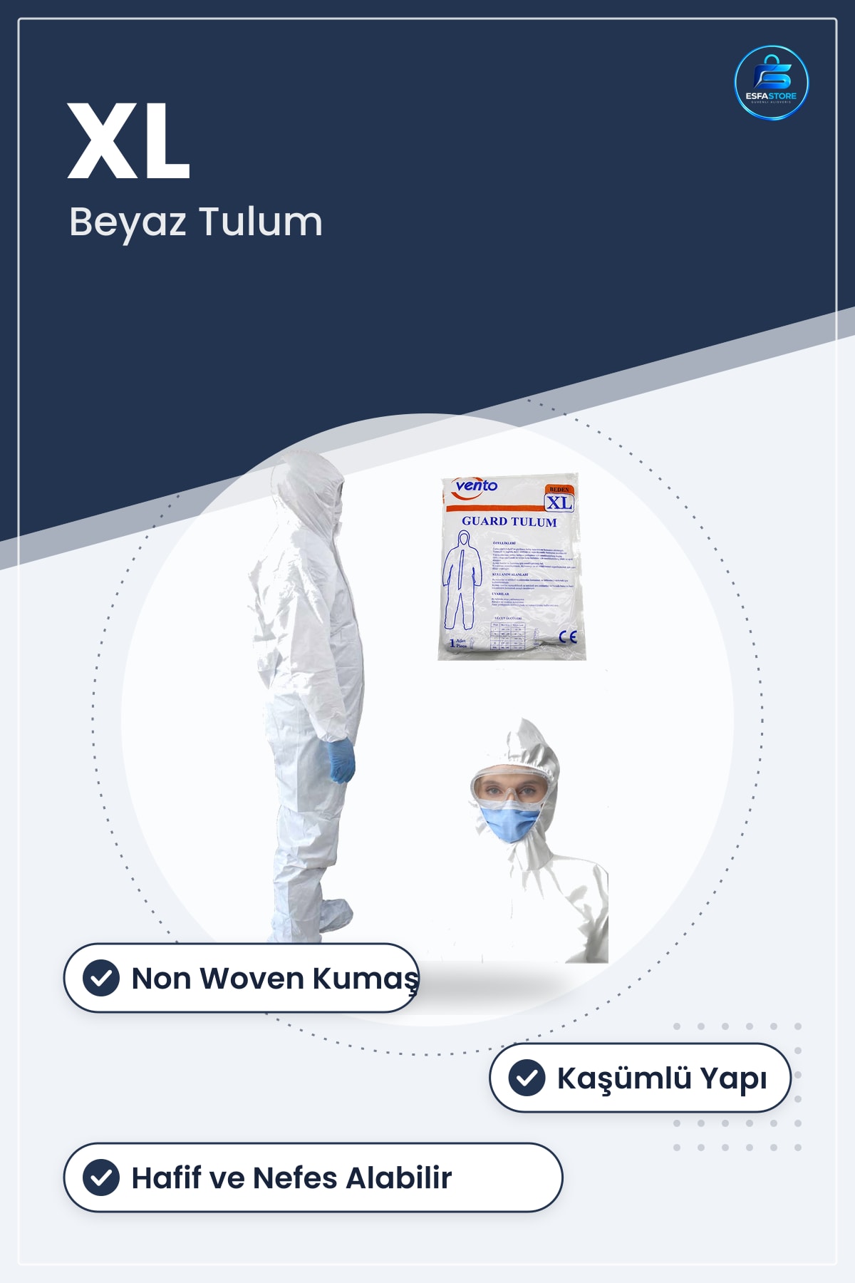 Koruyucu Tulum İş Güvenliği Elbisesi Non Woven Beyaz XL Hafif Nefes Alabilir Kapüşonlu Endüstriyel