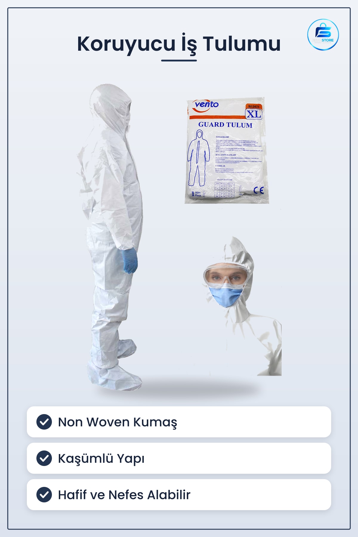 Koruyucu Tulum İş Güvenliği Elbisesi Non Woven Beyaz XL Hafif Nefes Alabilir Kapüşonlu Endüstriyel