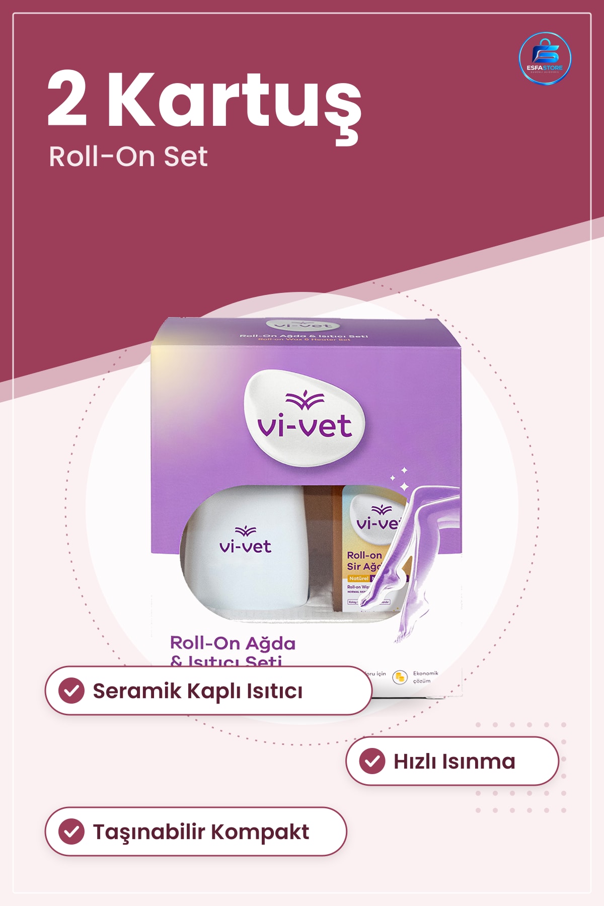 Ağda Isıtıcı Seti 2 Roll On Kartuş Evde Tüy Alma Hızlı Isınma Taşınabilir Seramik Kaplı