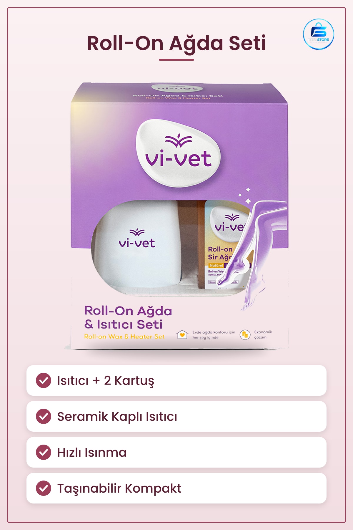 Ağda Isıtıcı Seti 2 Roll On Kartuş Evde Tüy Alma Hızlı Isınma Taşınabilir Seramik Kaplı