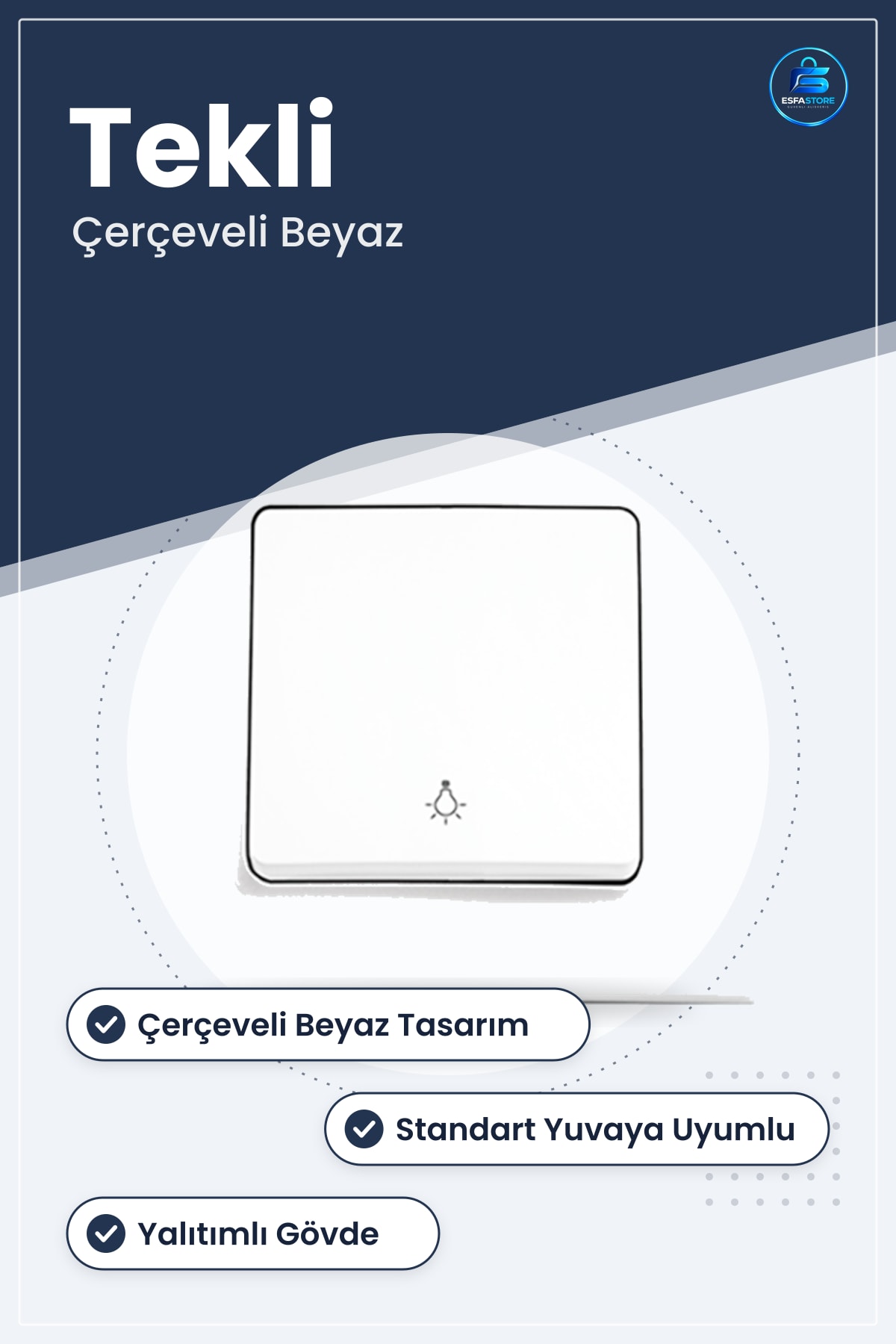 Lamba Anahtarı Çerçeveli Beyaz Tekli Duvar Tipi Ev Ofis Aydınlatma Kontrolü Standart Yuvaya Uyumlu
