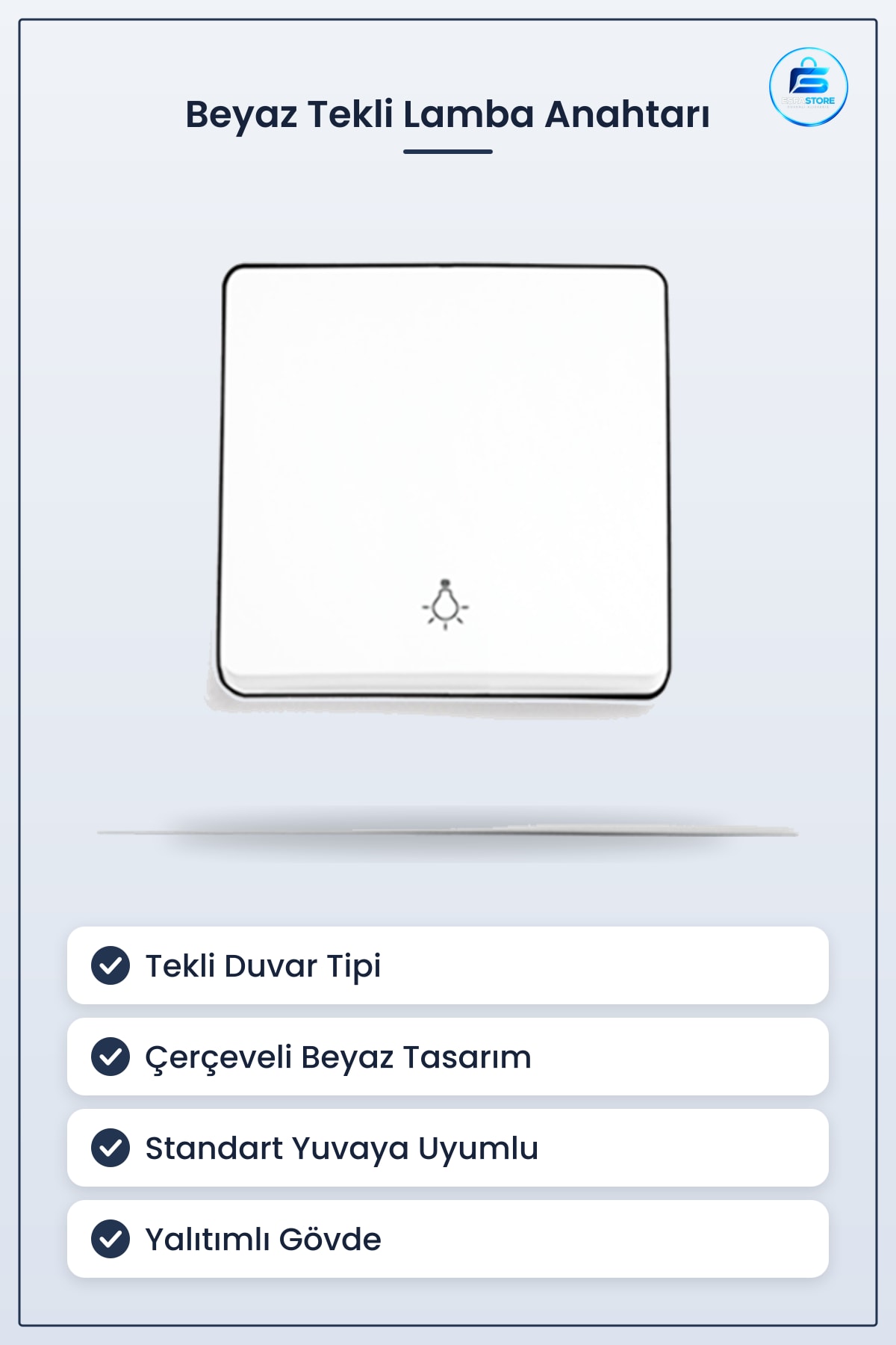 Lamba Anahtarı Çerçeveli Beyaz Tekli Duvar Tipi Ev Ofis Aydınlatma Kontrolü Standart Yuvaya Uyumlu