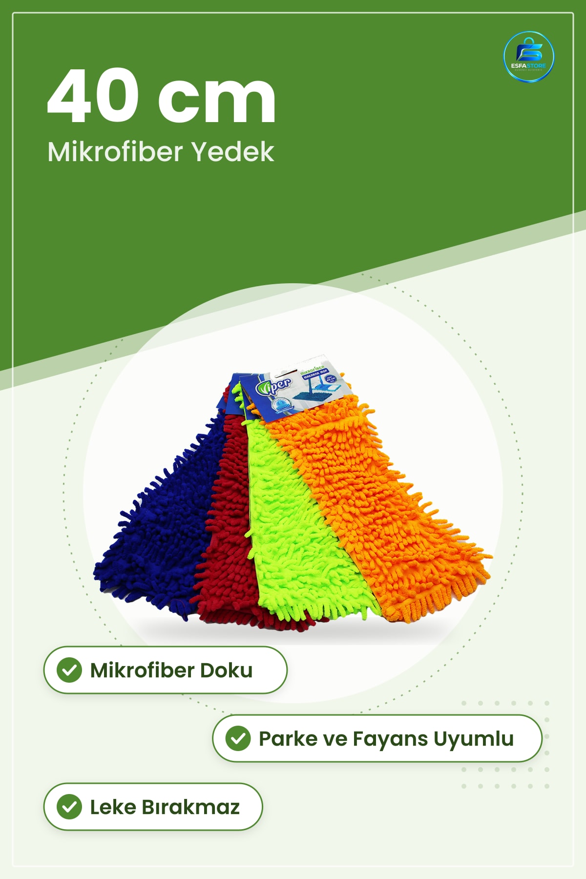 Mikrofiber Mop Yedek Başlık 40cm Paspas Yedeği Zemin Temizliği İçin Parke Fayans Uyumlu