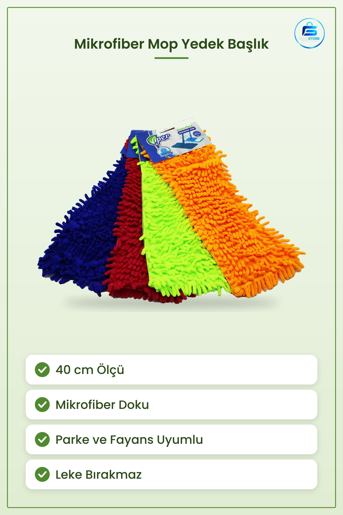 Mikrofiber Mop Yedek Başlık 40cm Paspas Yedeği Zemin Temizliği İçin Parke Fayans Uyumlu