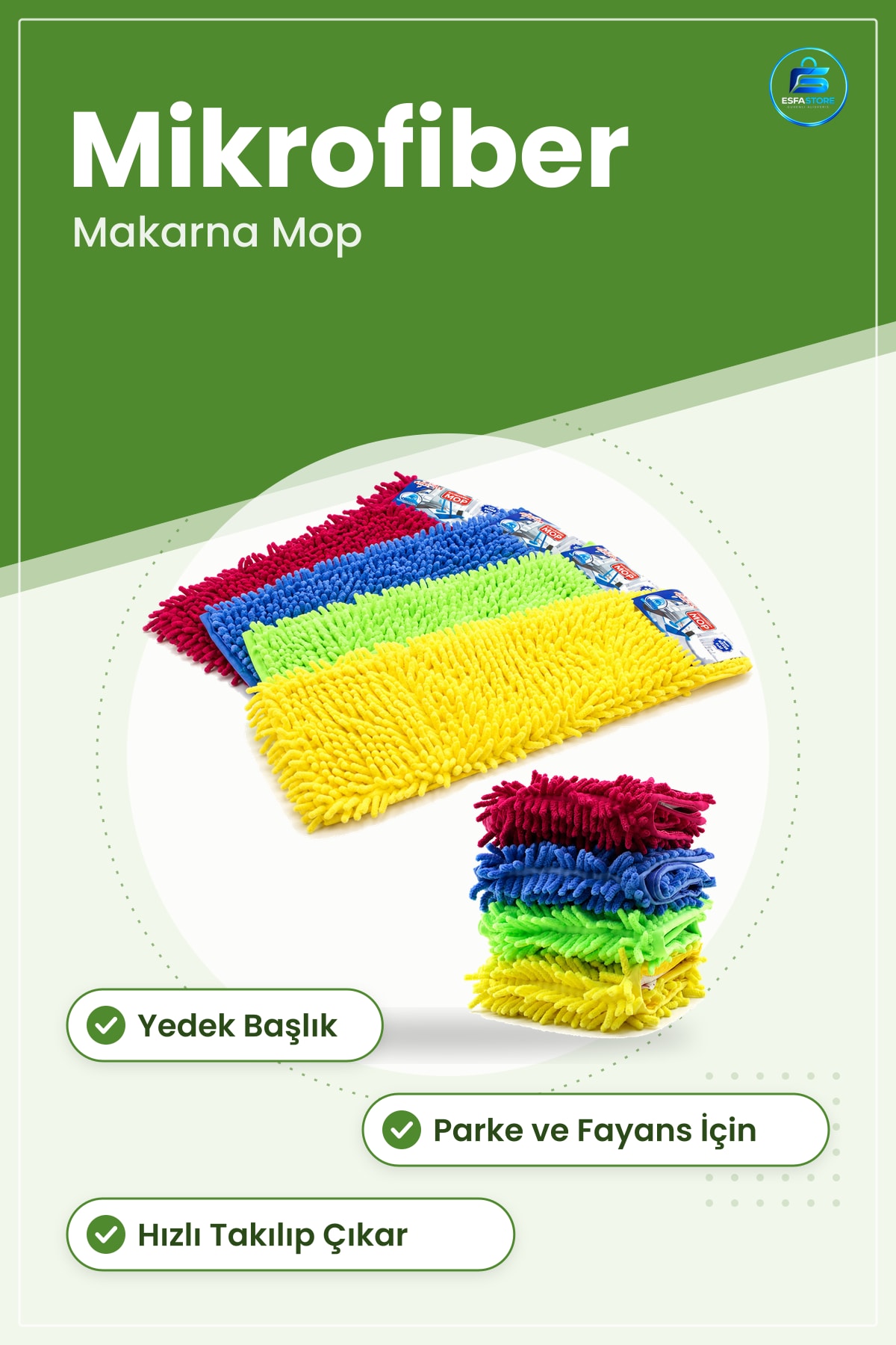 Mikrofiber Makarna Mop Yedek Başlık Paspas Zemin Temizlik Parke Seramik Fayans Laminat Pratik