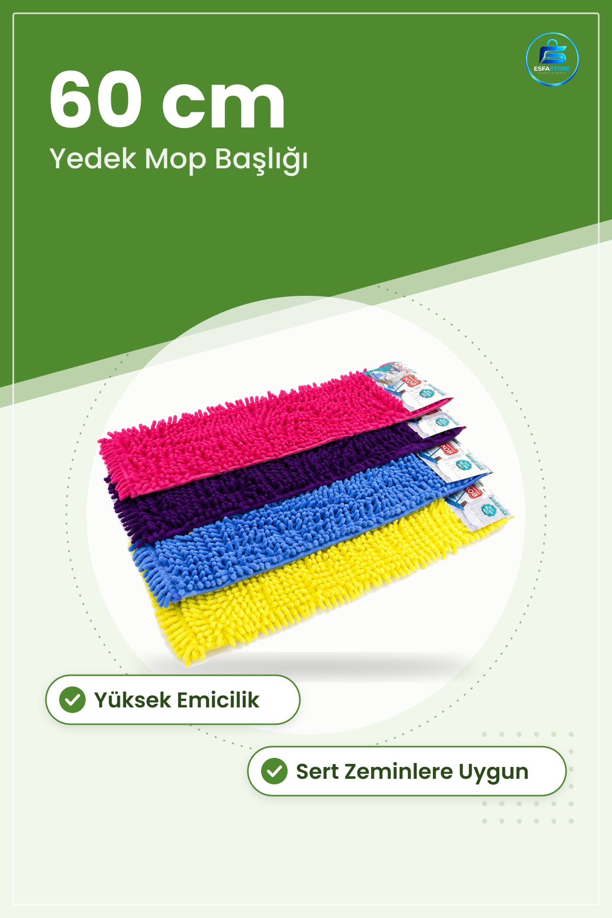Mikrofiber Yedek Mop Başlığı 60 cm Makarna Yüksek Emicilik Sert Zemin Paspas Temizlik Aksesuarı