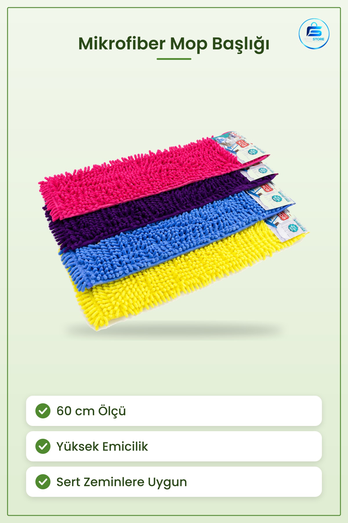 Mikrofiber Yedek Mop Başlığı 60 cm Makarna Yüksek Emicilik Sert Zemin Paspas Temizlik Aksesuarı