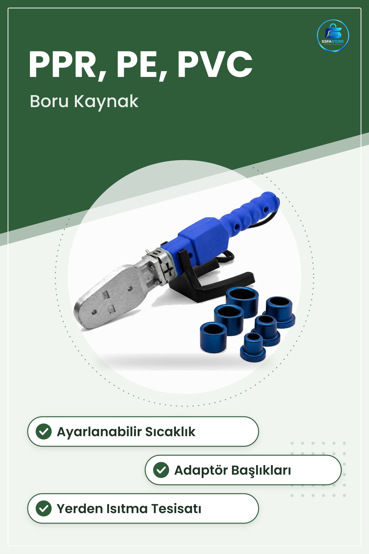 Mini Plastik Boru Kaynak Makinesi PPR PE PVC Tesisat Yerden Isıtma Adaptörlü Ayarlı Sıcaklık