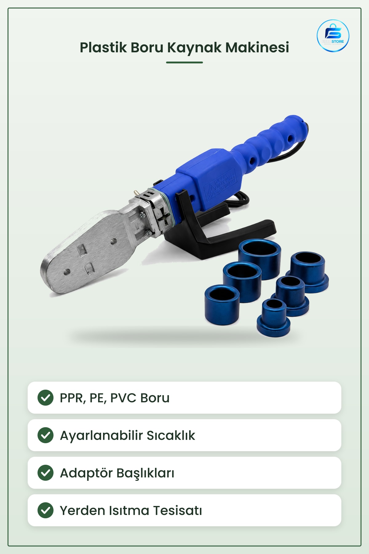 Mini Plastik Boru Kaynak Makinesi PPR PE PVC Tesisat Yerden Isıtma Adaptörlü Ayarlı Sıcaklık