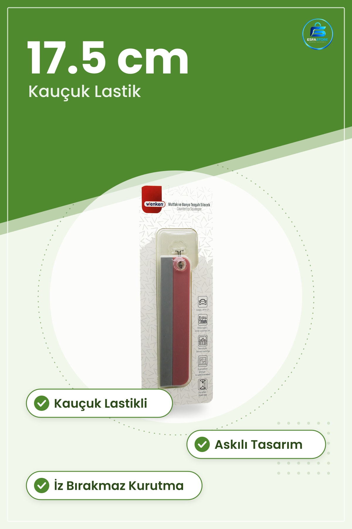Cam Silecek 17.5 cm Çekpas Mutfak Banyo Oto Pencere Tezgah Kauçuk Lastikli Pratik Temizlik