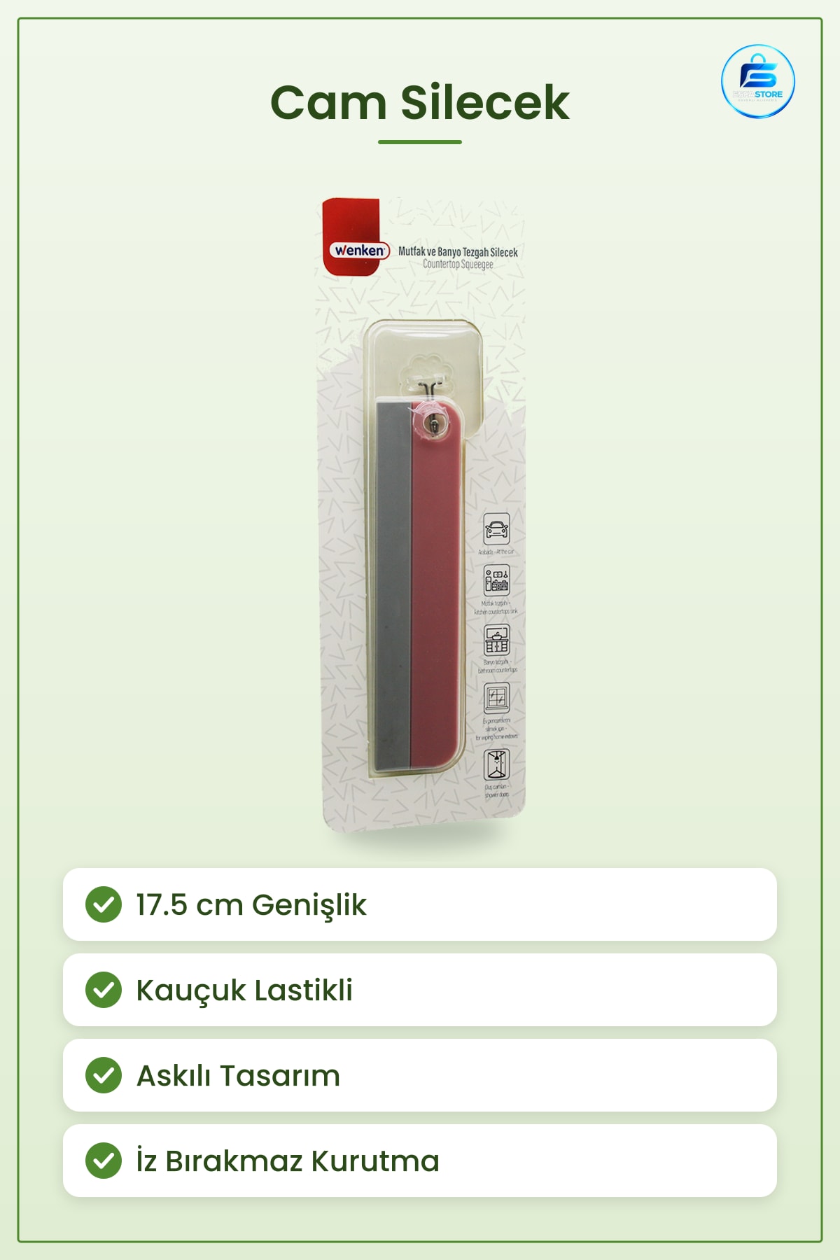 Cam Silecek 17.5 cm Çekpas Mutfak Banyo Oto Pencere Tezgah Kauçuk Lastikli Pratik Temizlik
