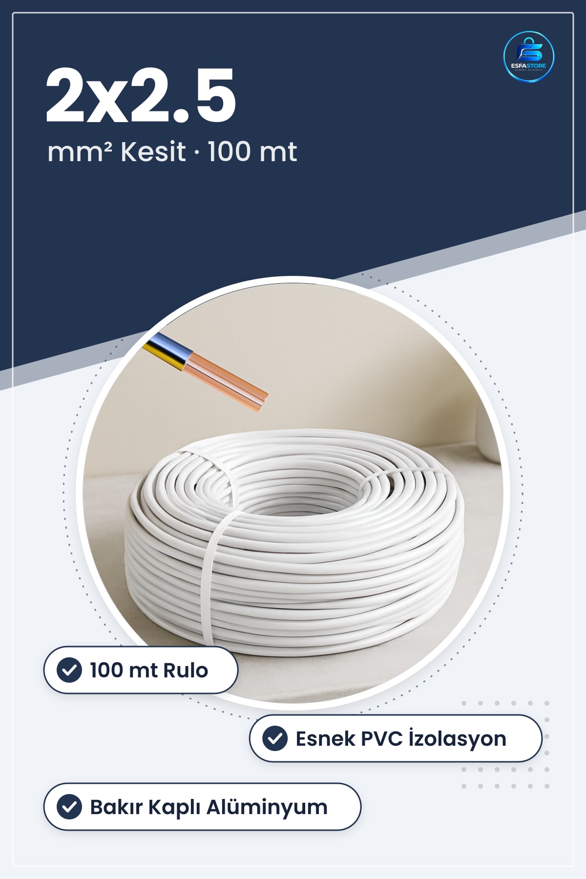 Elektrik Tesisat Kablosu TTR CCA ² 100 mt Esnek PVC İzoleli Bakır Kaplı Alüminyum