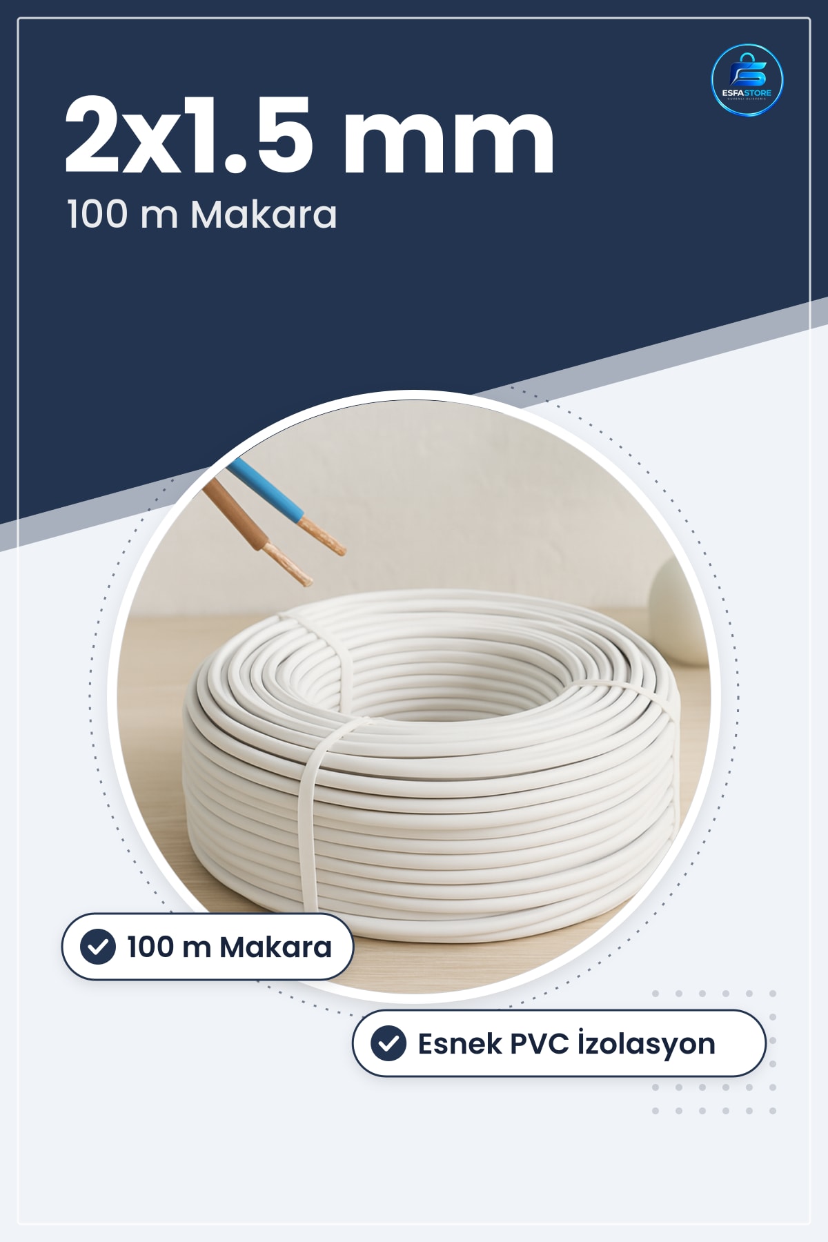 Elektrik Tesisat Kablosu 2x1.5 mm TTR CCA Bakır Kaplı Alüminyum 100 m Makara Esnek PVC İzole