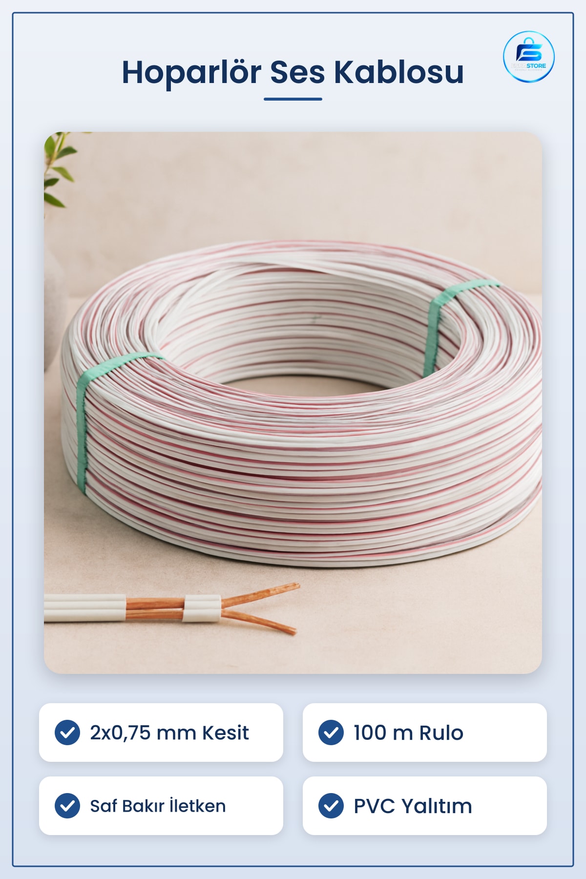 Hoparlör Ses Kablosu 2x0,75 mm 100 m Saf Bakır PVC Ev Sinema Stüdyo Amplifikatör Ekonomik Esnek