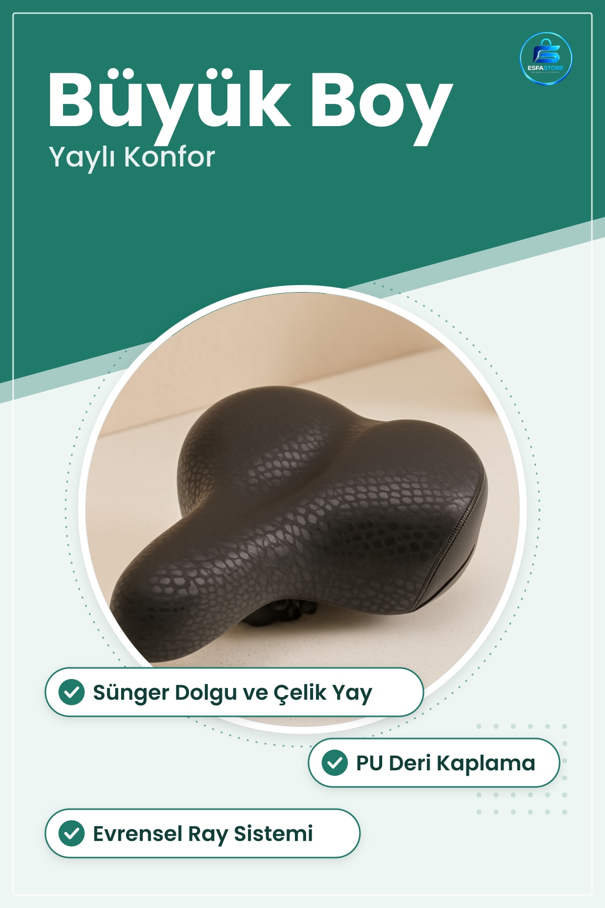 Yaylı Bisiklet Selesi Büyük Boy Konforlu PU Deri Kaplamalı Sünger Dolgulu Şehir Sürüşü İçin
