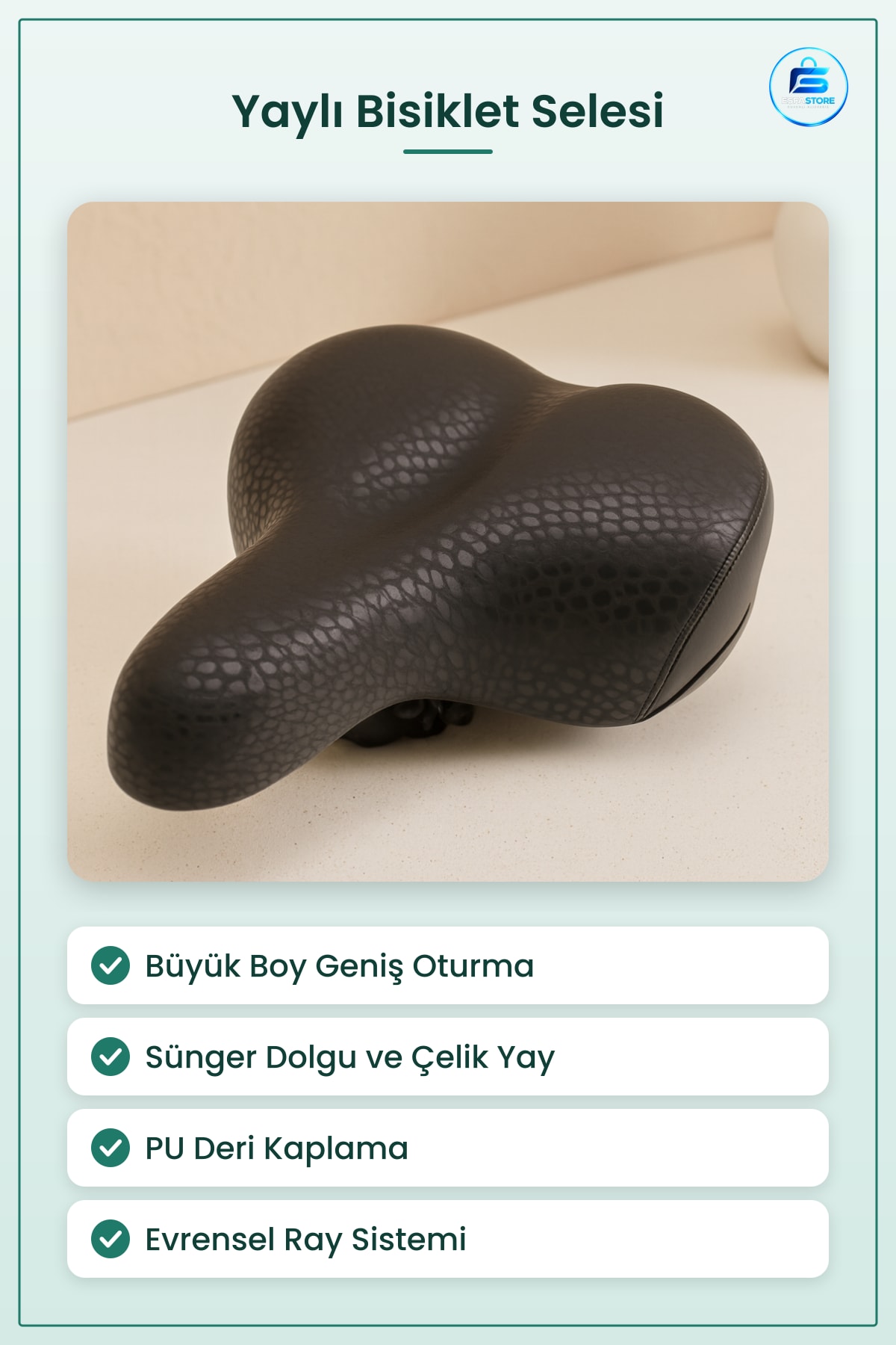 Yaylı Bisiklet Selesi Büyük Boy Konforlu PU Deri Kaplamalı Sünger Dolgulu Şehir Sürüşü İçin