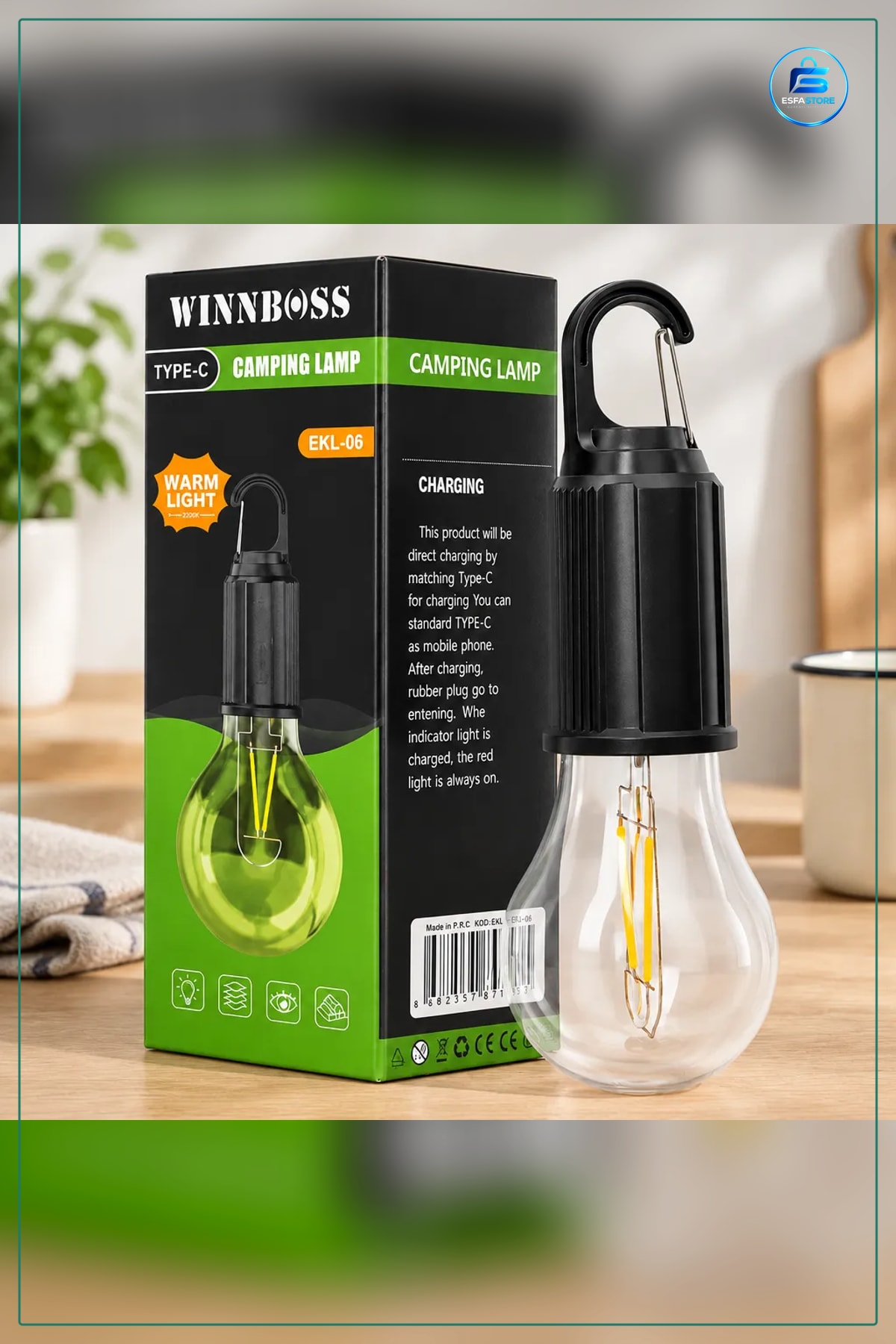 Kamp Lambası USB Şarjlı 3 Kademe Mandallı Askılı Rustik LED Asılabilir Çadır Bahçe Aydınlatma
