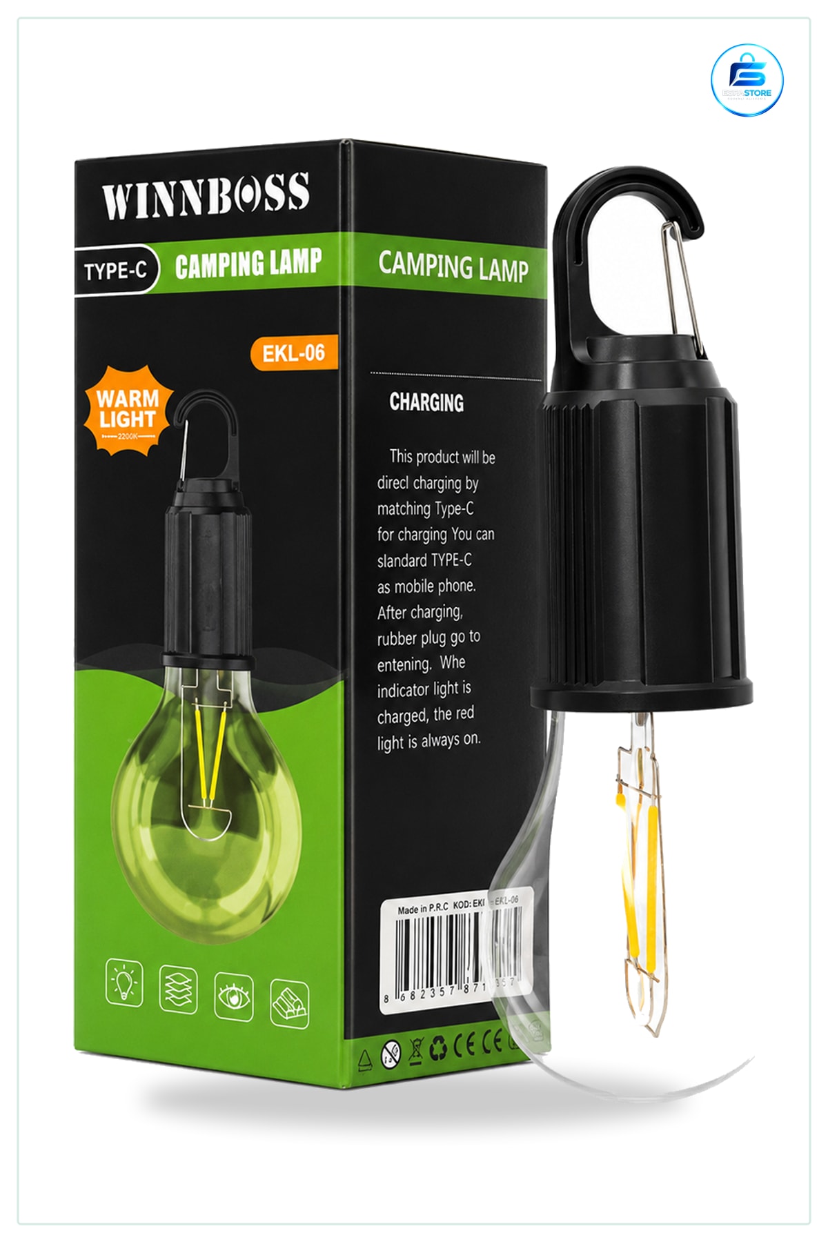Kamp Lambası USB Şarjlı 3 Kademe Mandallı Askılı Rustik LED Asılabilir Çadır Bahçe Aydınlatma