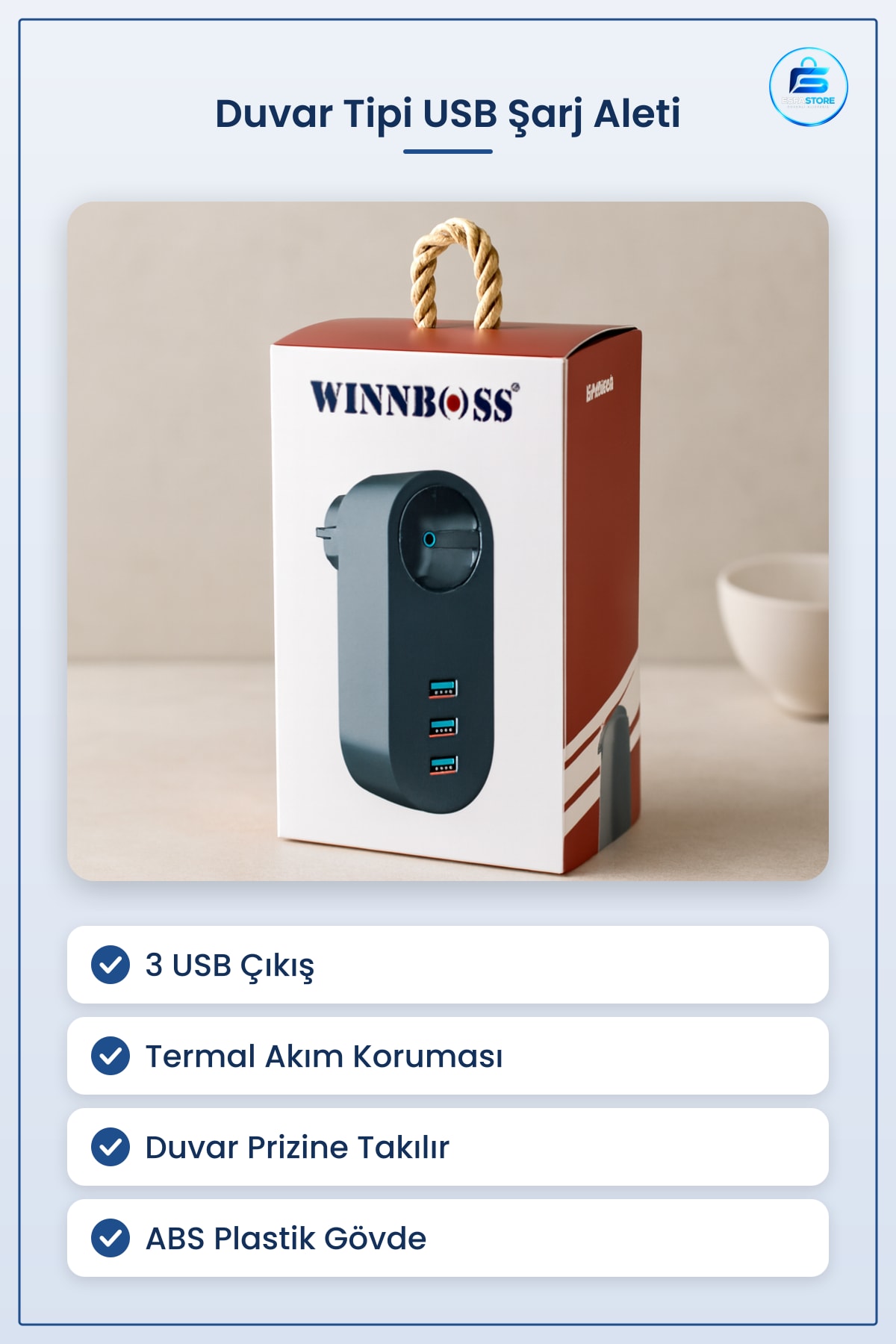 Duvar Tipi Priz ve USB Portlu Termal Akım Korumalı Şarj Aleti Ev Ofis İçin Güvenli Kullanım