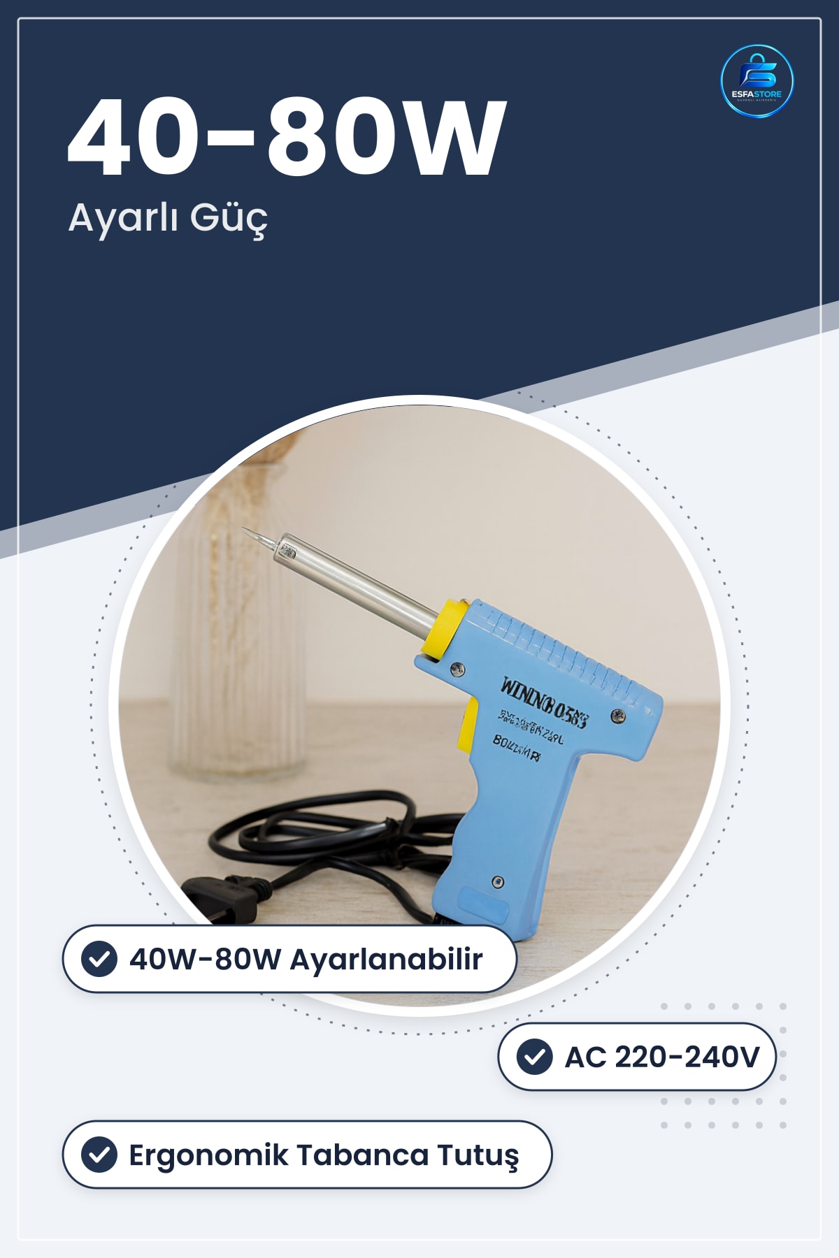 Lehim Havyası Tabanca 40W 80W AC220 240V Ayarlanabilir Elektronik Tamir Atölye Hobi