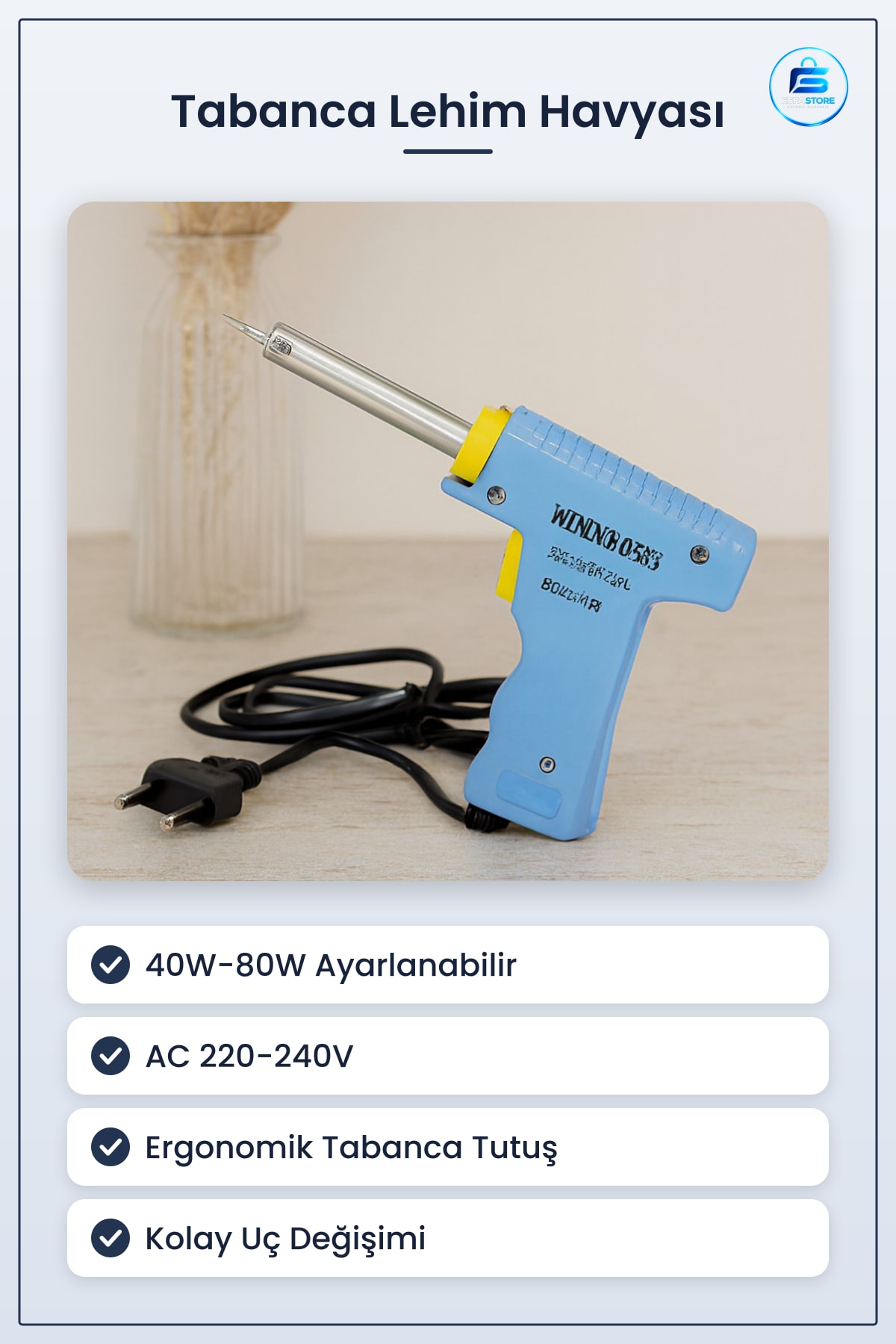 Lehim Havyası Tabanca 40W 80W AC220 240V Ayarlanabilir Elektronik Tamir Atölye Hobi