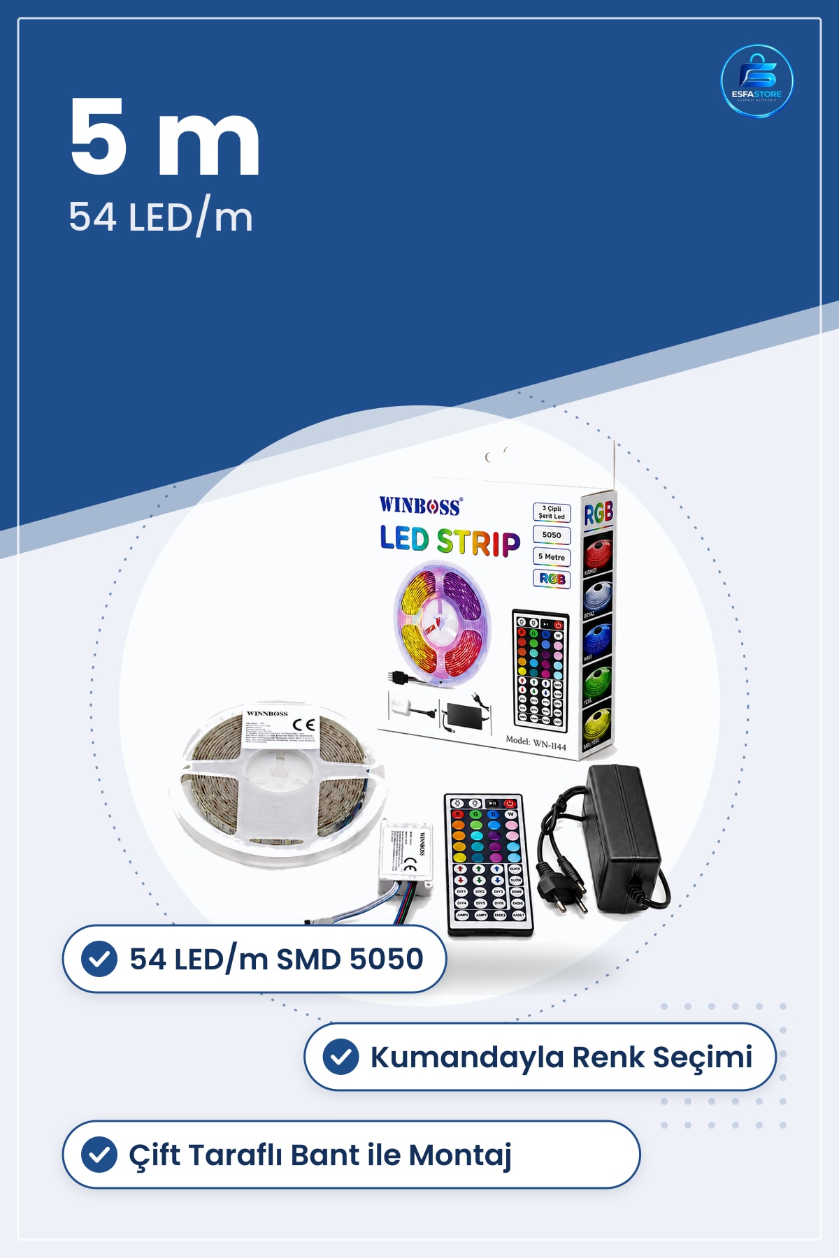 RGB Şerit Işık 5m 54 LED/m SMD 3 Çipli Kumandalı Akıllı Aydınlatma Ev Dekorasyonu