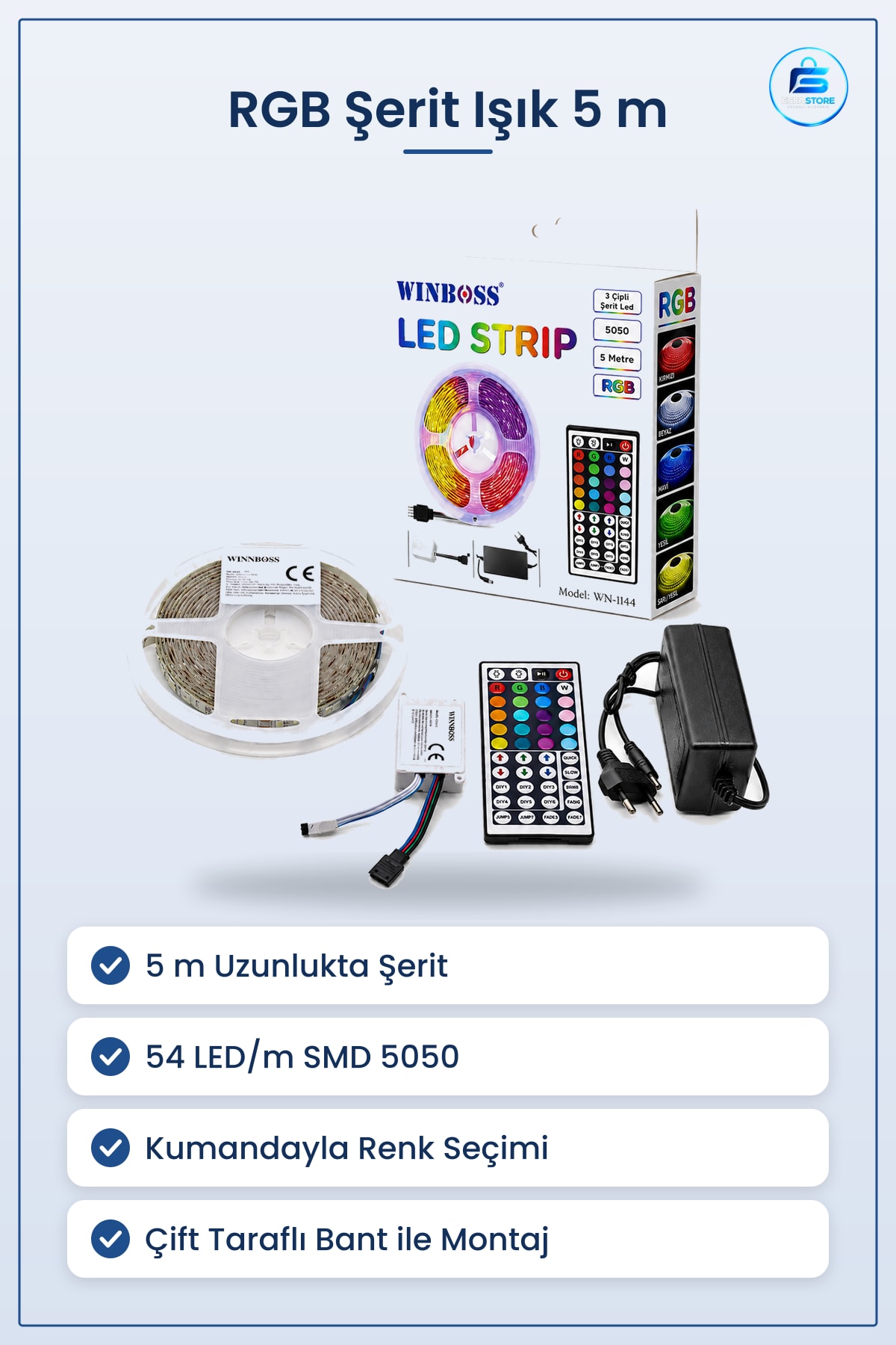 RGB Şerit Işık 5m 54 LED/m SMD 3 Çipli Kumandalı Akıllı Aydınlatma Ev Dekorasyonu