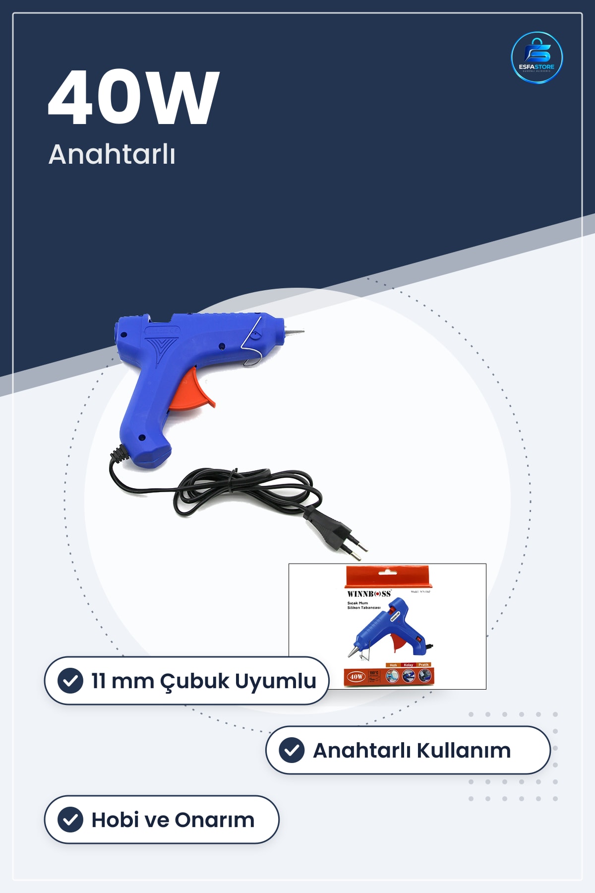 Silikon Sıcak Tutkal Tabancası Yapıştırıcı 40W 11mm °C Çubuk Uyumlu Anahtarlı Hobi Onarım