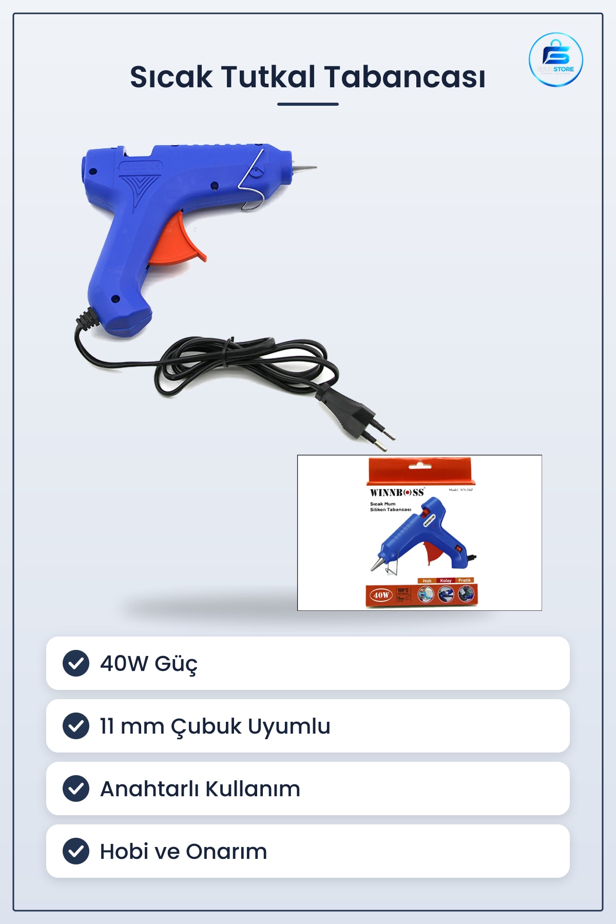Silikon Sıcak Tutkal Tabancası Yapıştırıcı 40W 11mm °C Çubuk Uyumlu Anahtarlı Hobi Onarım