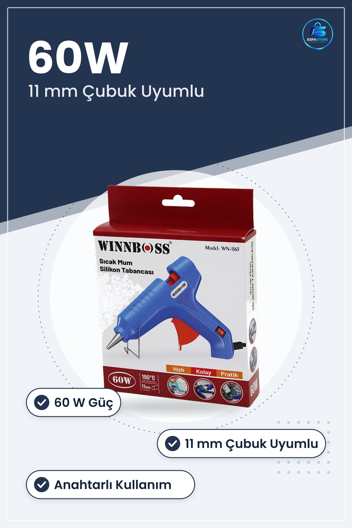 Sıcak Silikon Tabancası 60W °C 11mm Çubuk Uyumlu Anahtarlı Hobi Tamir Yapıştırma Aracı