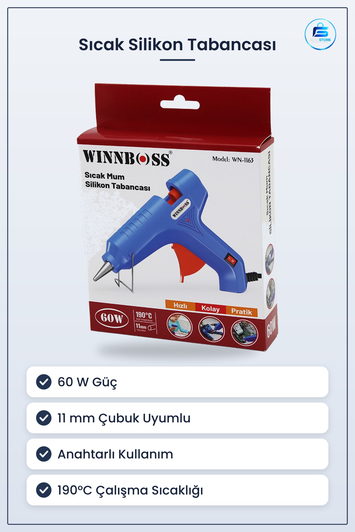 Sıcak Silikon Tabancası 60W °C 11mm Çubuk Uyumlu Anahtarlı Hobi Tamir Yapıştırma Aracı