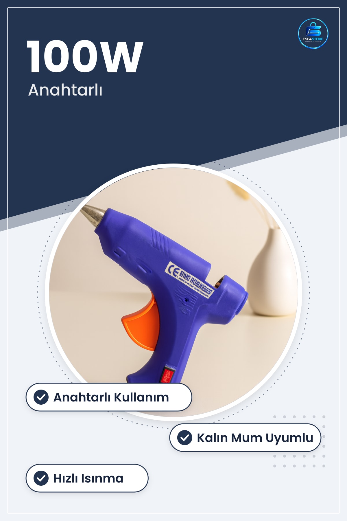 Silikon Tabancası 100W Anahtarlı Kalın Mum Uyumlu Sıcak Yapıştırma Hobi Tamirat Dekorasyon Ahşap