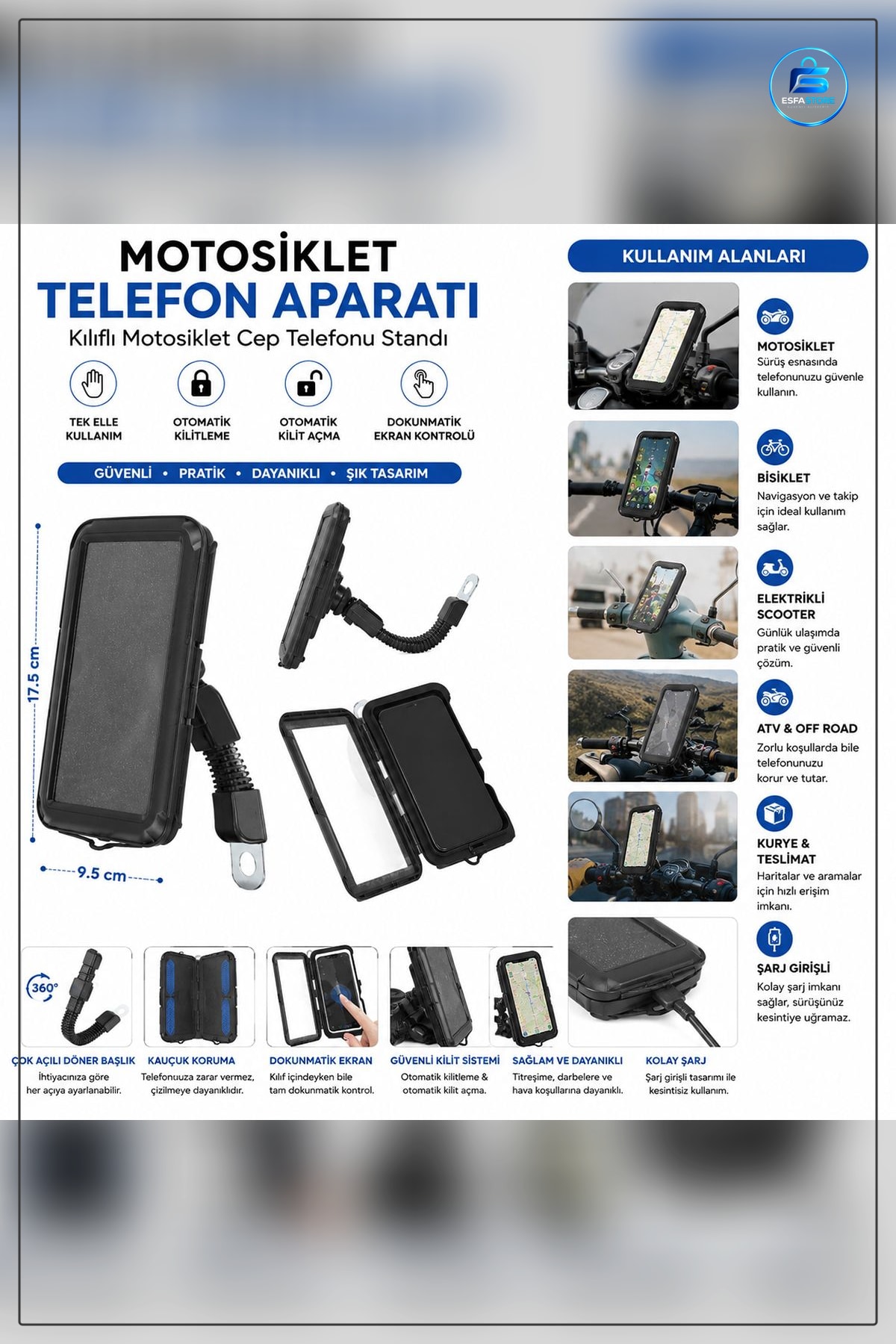 Motosiklet Smart Bar Telefon Tutucu 5.5 6.2 inç Altüminyum Gidon Silikon Pedli Esnek Mafsal