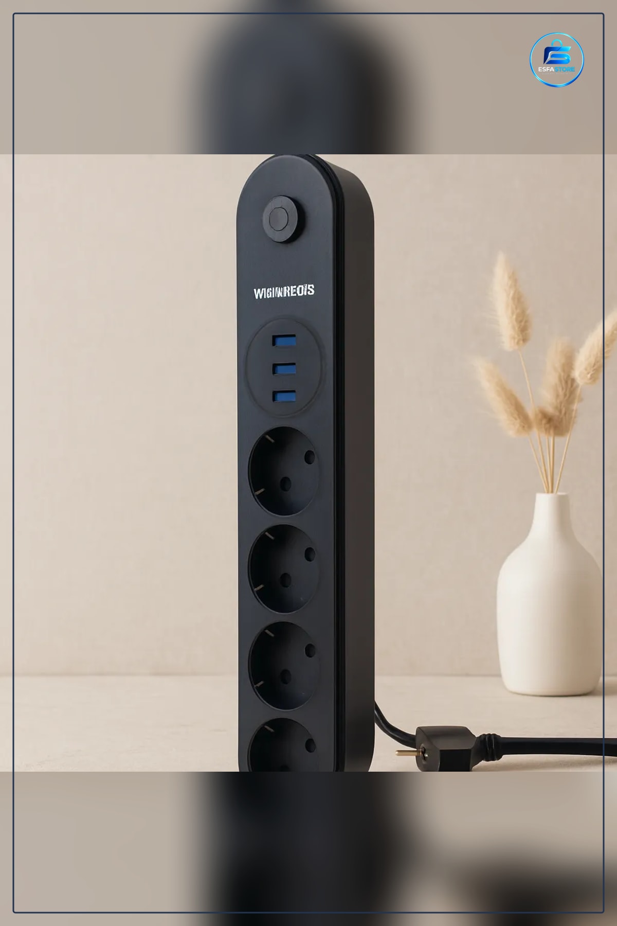 Termal Akım Korumalı Uzatma Kablosu 4 Priz 3 USB Anahtarlı Siyah Ev Ofis Masaüstü Şarj İstasyonu