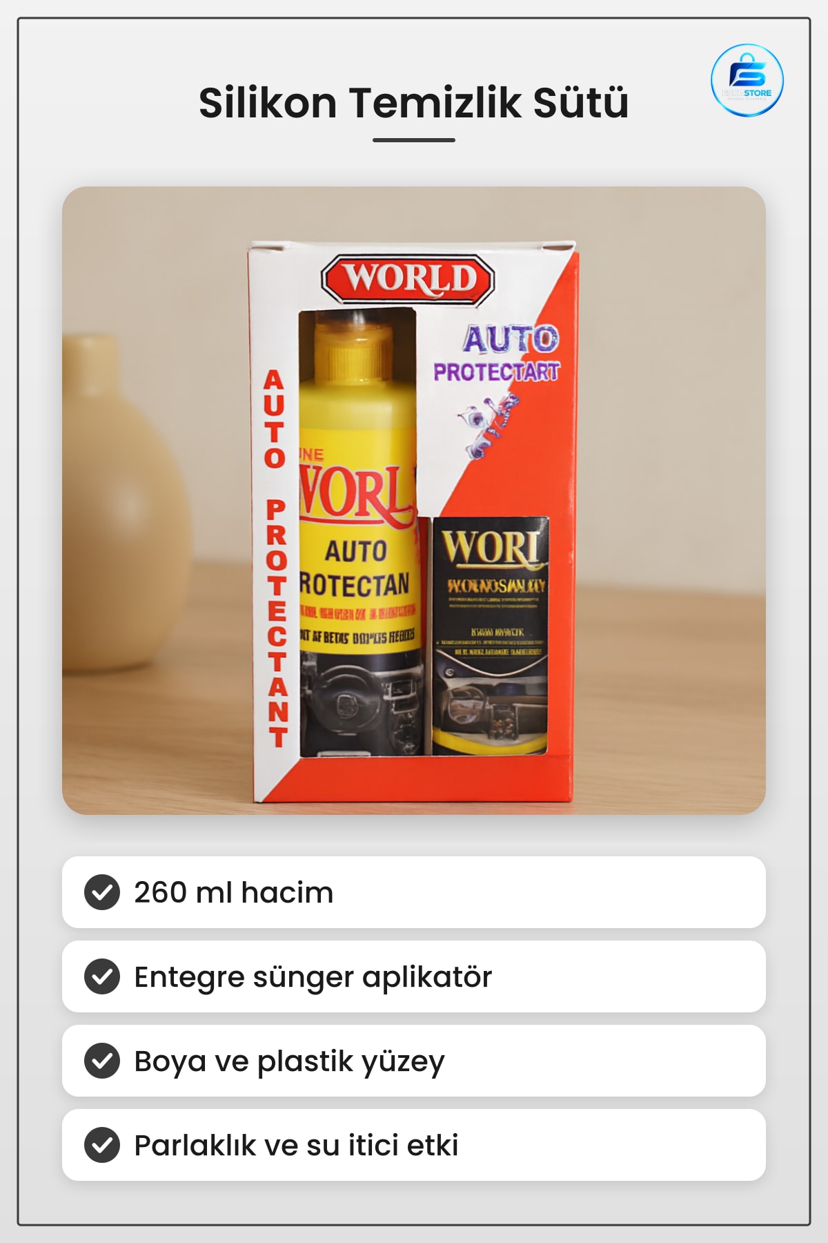 Oto Bakım Seti Silikon Süngerli Temizlik Sütü 260 ml Araç Boya Gövde ve Plastik Yüzey Parlatıcı