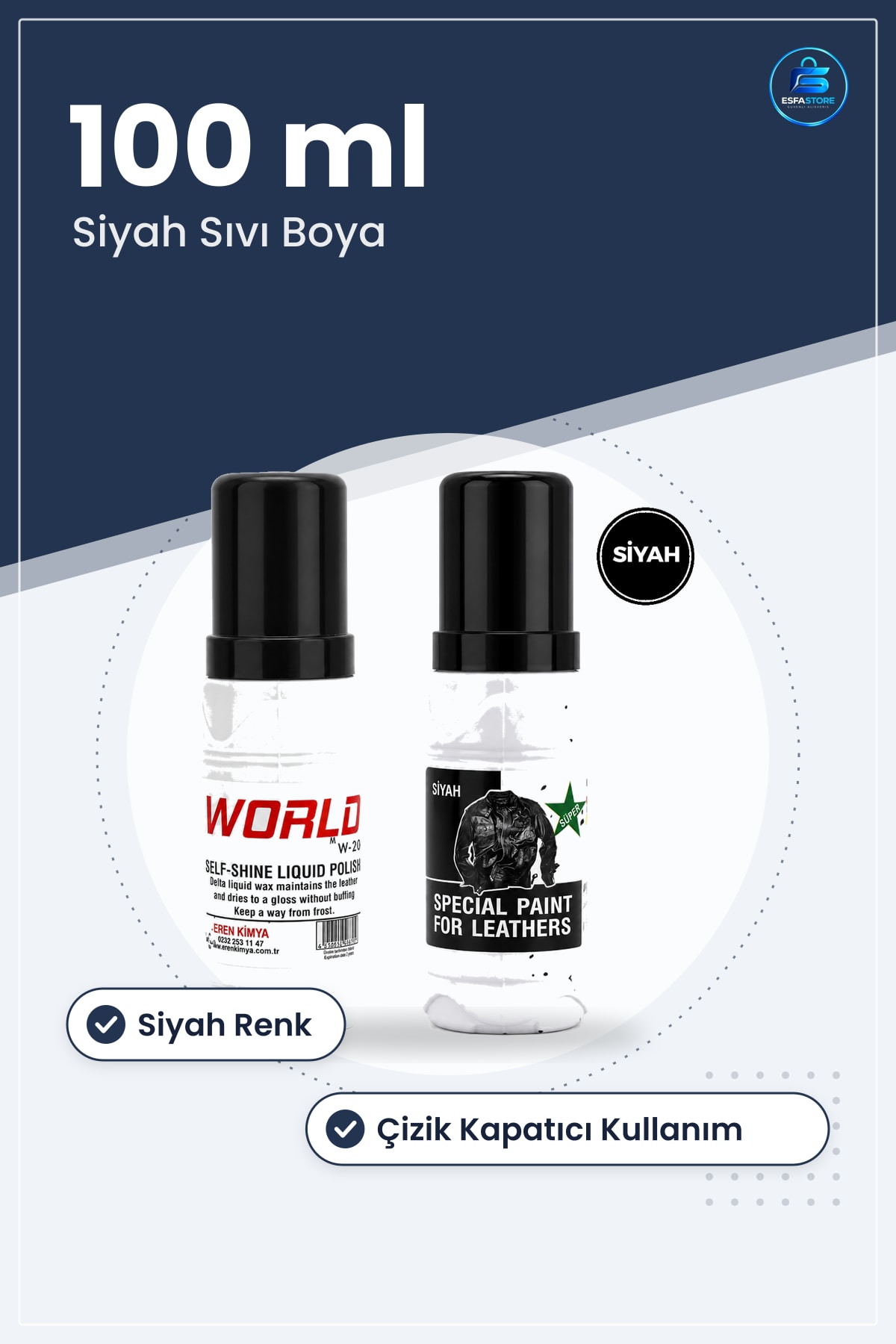 Deri Boyası Sıvı Siyah 100ml Mont Çanta Cüzdan Çizik Kapatıcı Yenileyici Renk Onarım