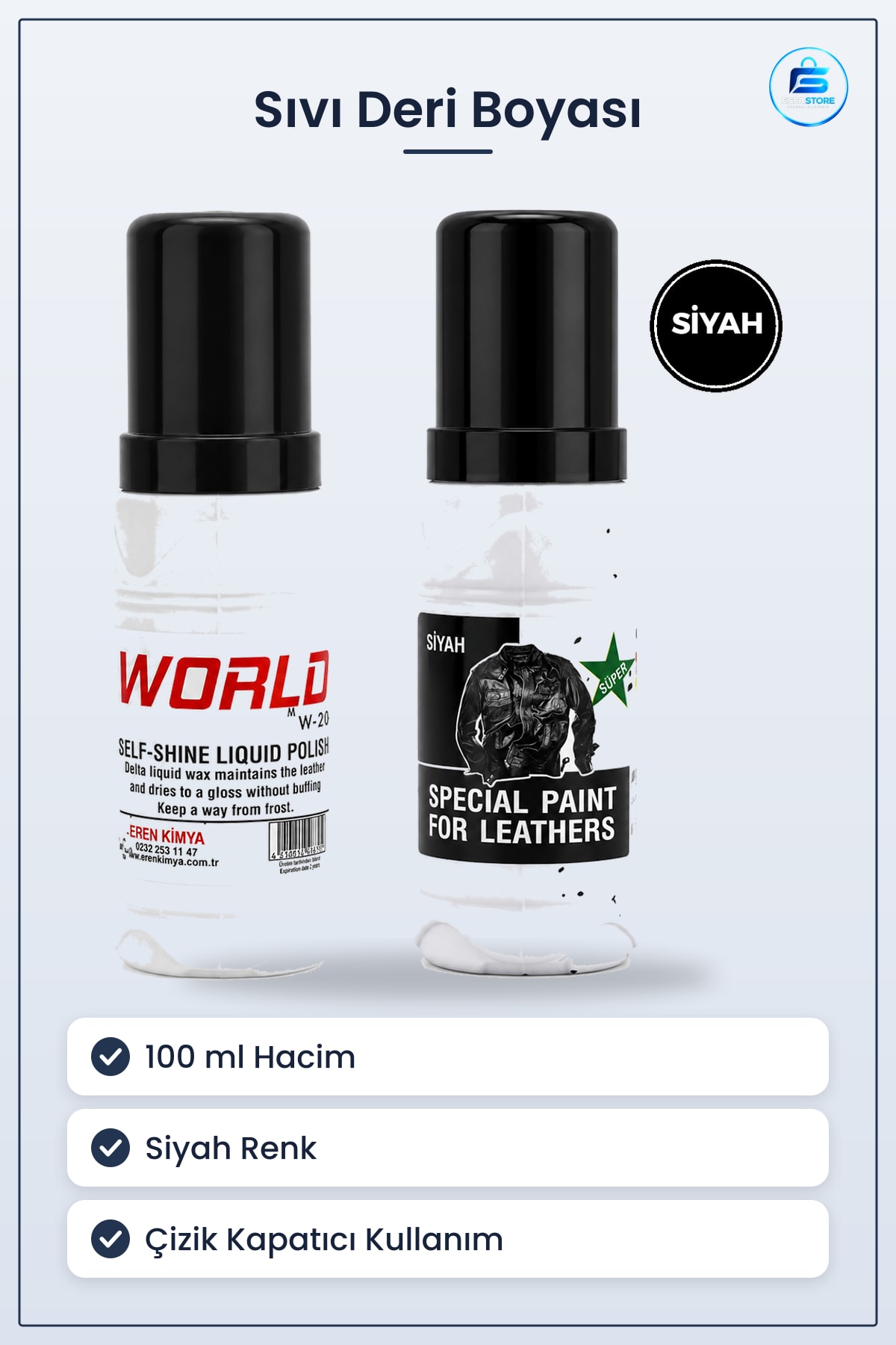 Deri Boyası Sıvı Siyah 100ml Mont Çanta Cüzdan Çizik Kapatıcı Yenileyici Renk Onarım