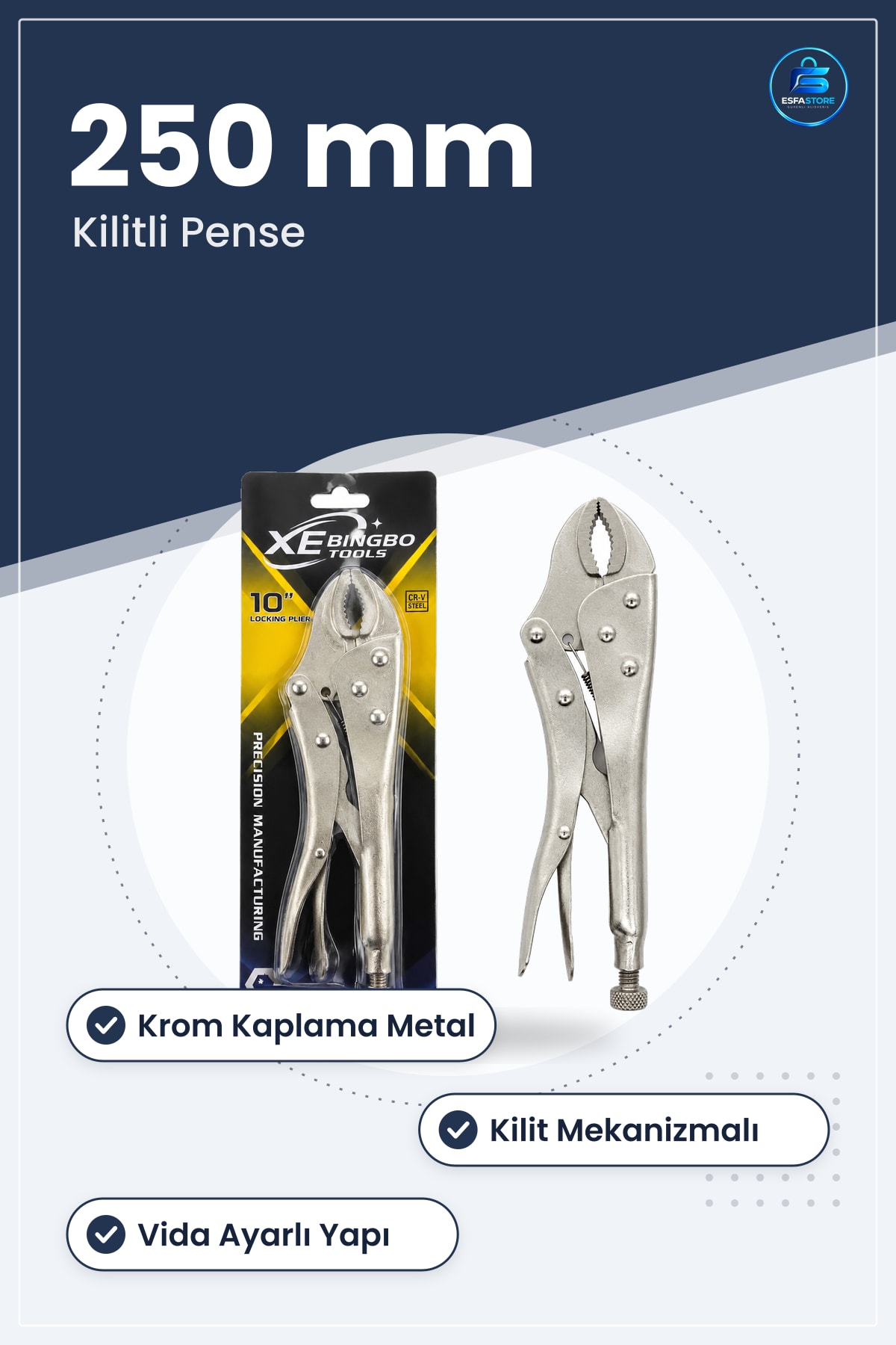 Kilitli Ayarlı Pense 250 mm Krom Kaplama Komple Metal Tamir Montaj Atölye Hırdavat Aleti